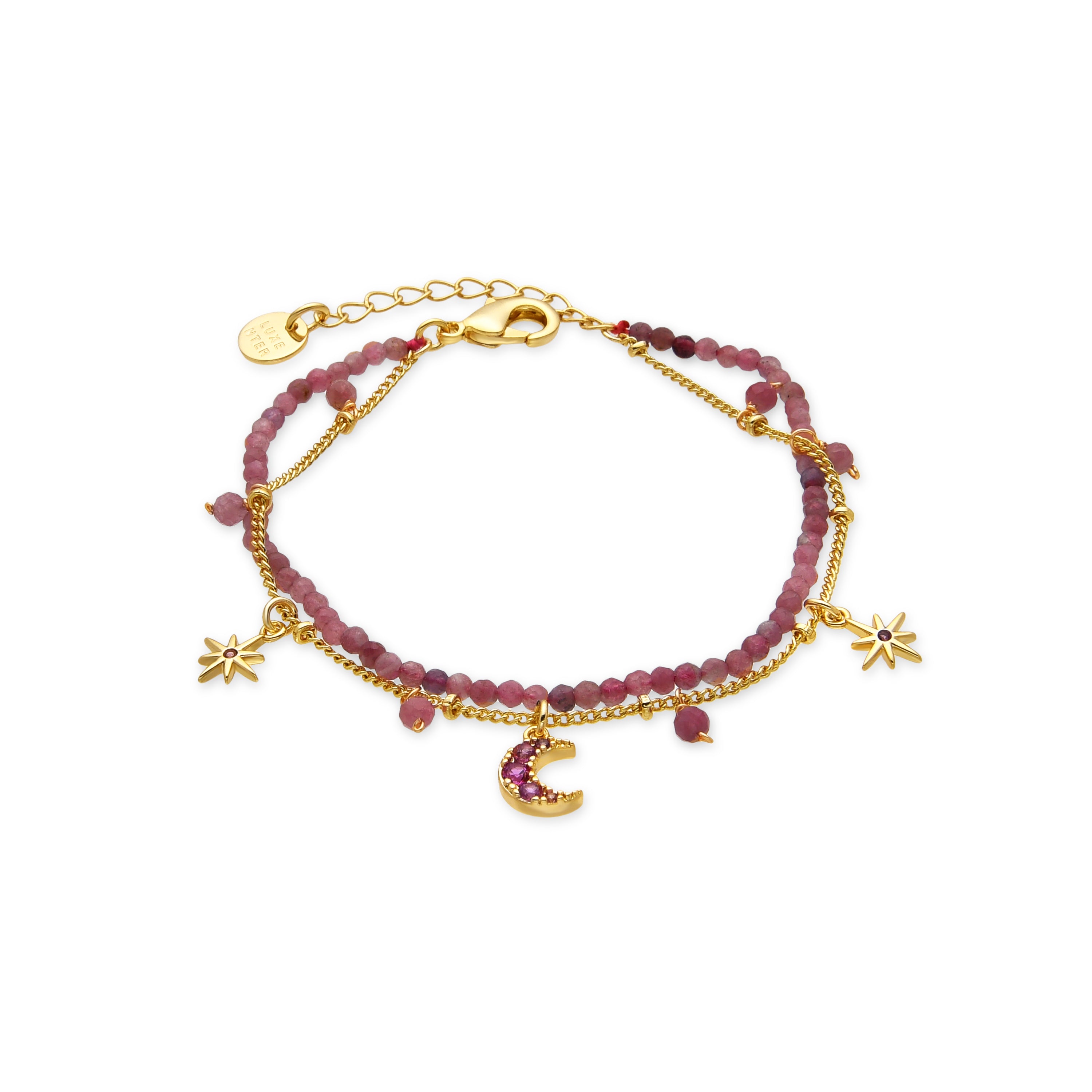 Pulsera con Cristal Rosa acabado oro 18k - Ethal