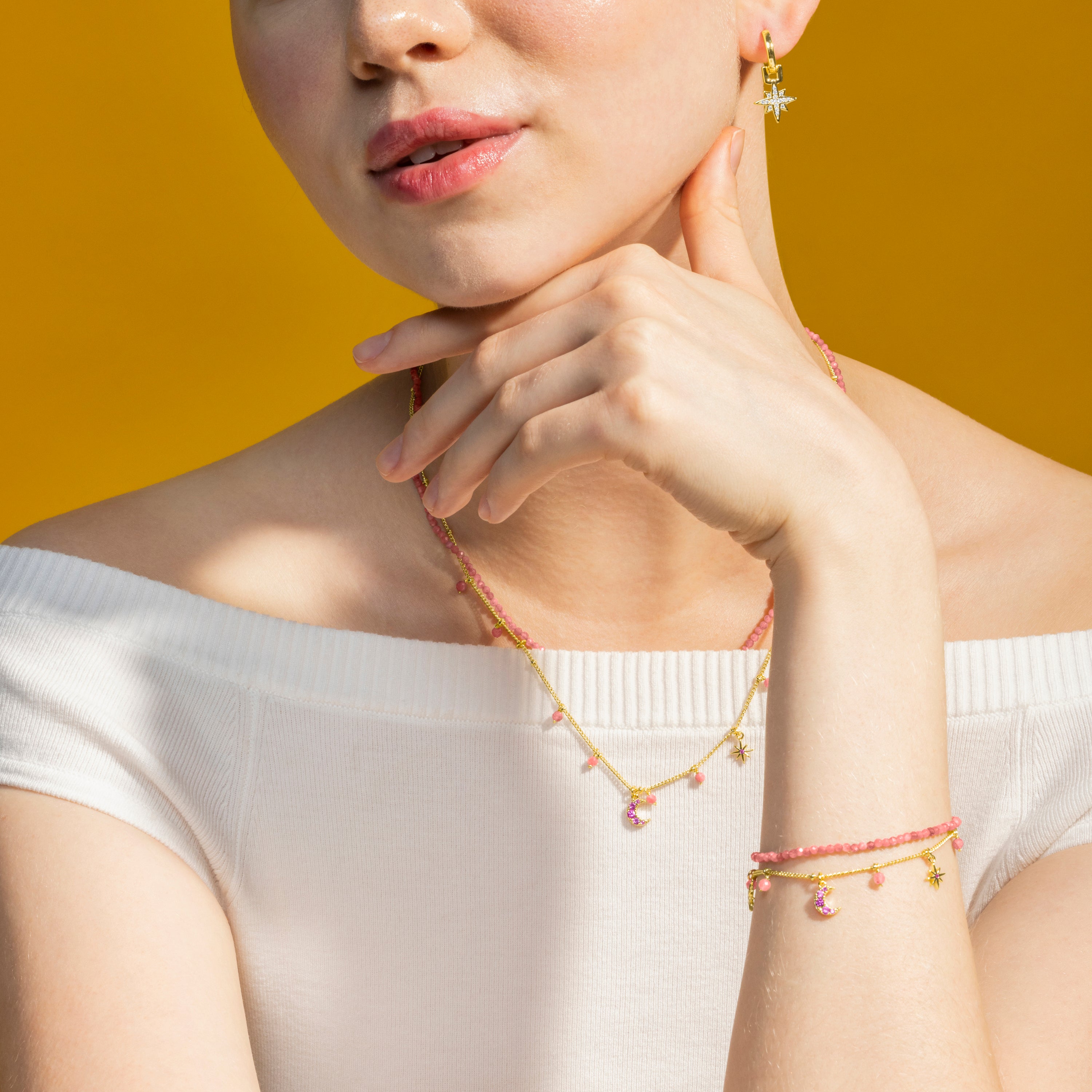Pulsera con Cristal Rosa acabado oro 18k - Ethal