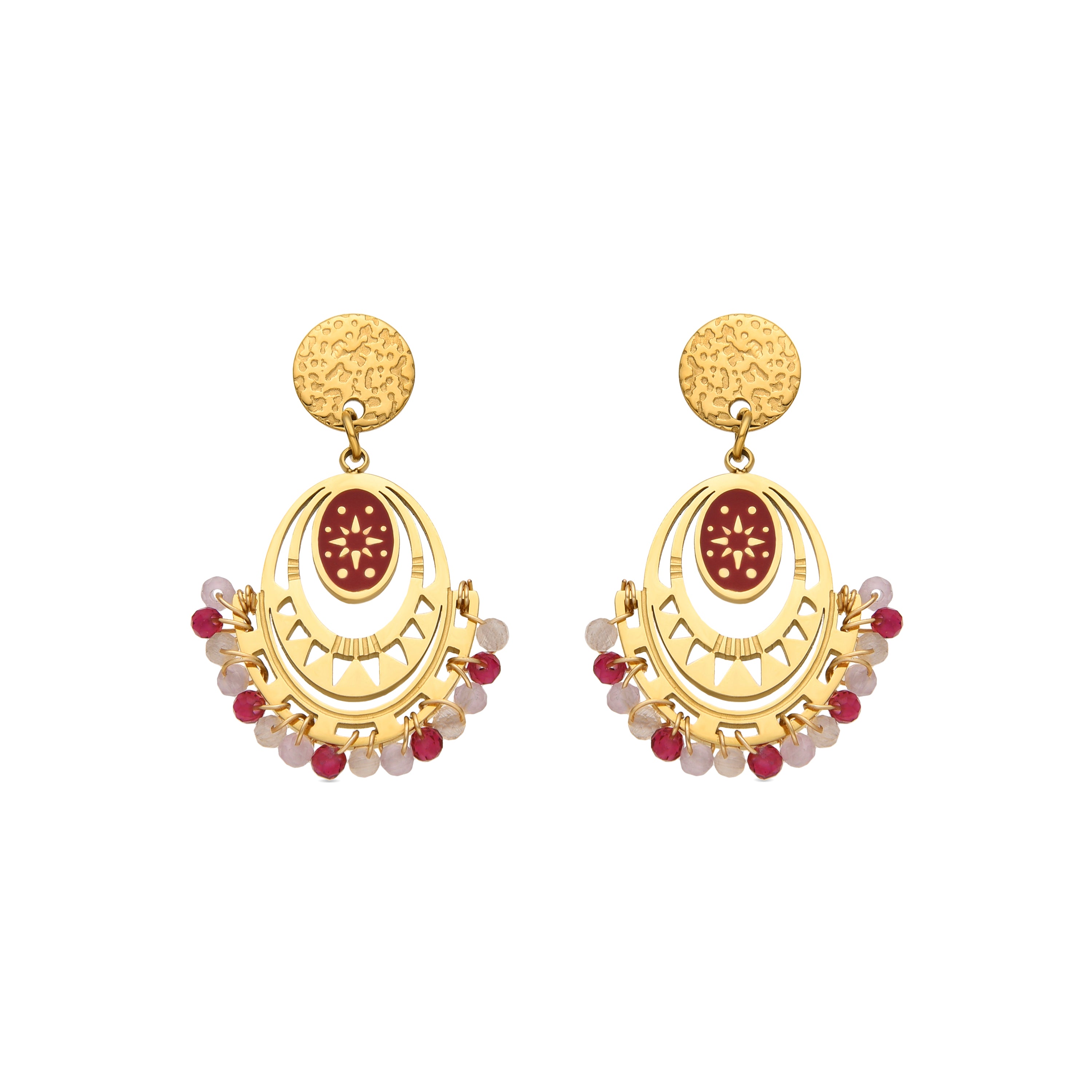 Pendientes con Cristal Rojo acabado oro 18k - Moku