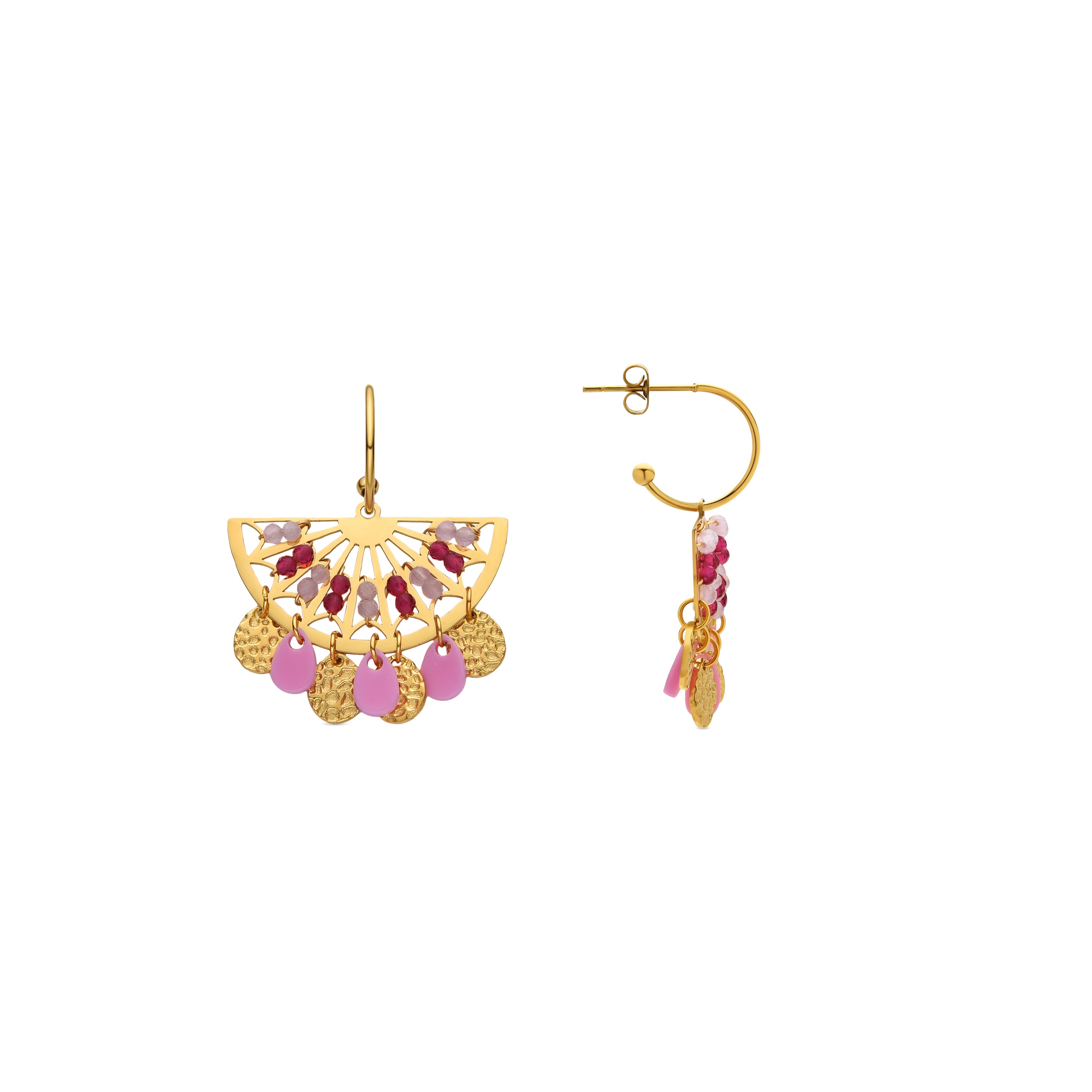 Boucles d'oreilles avec cristal rose finition or 18k - Omlia