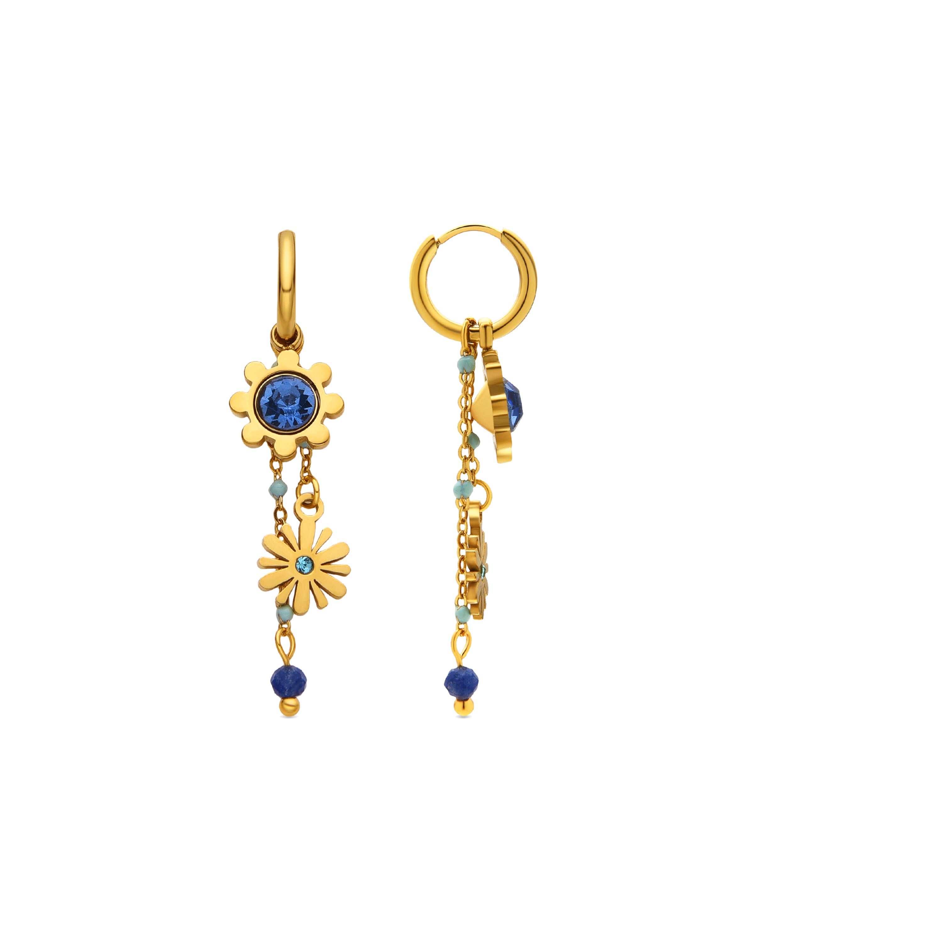 Boucles d'oreilles avec cristal bleu foncé finition or 18k - Thase