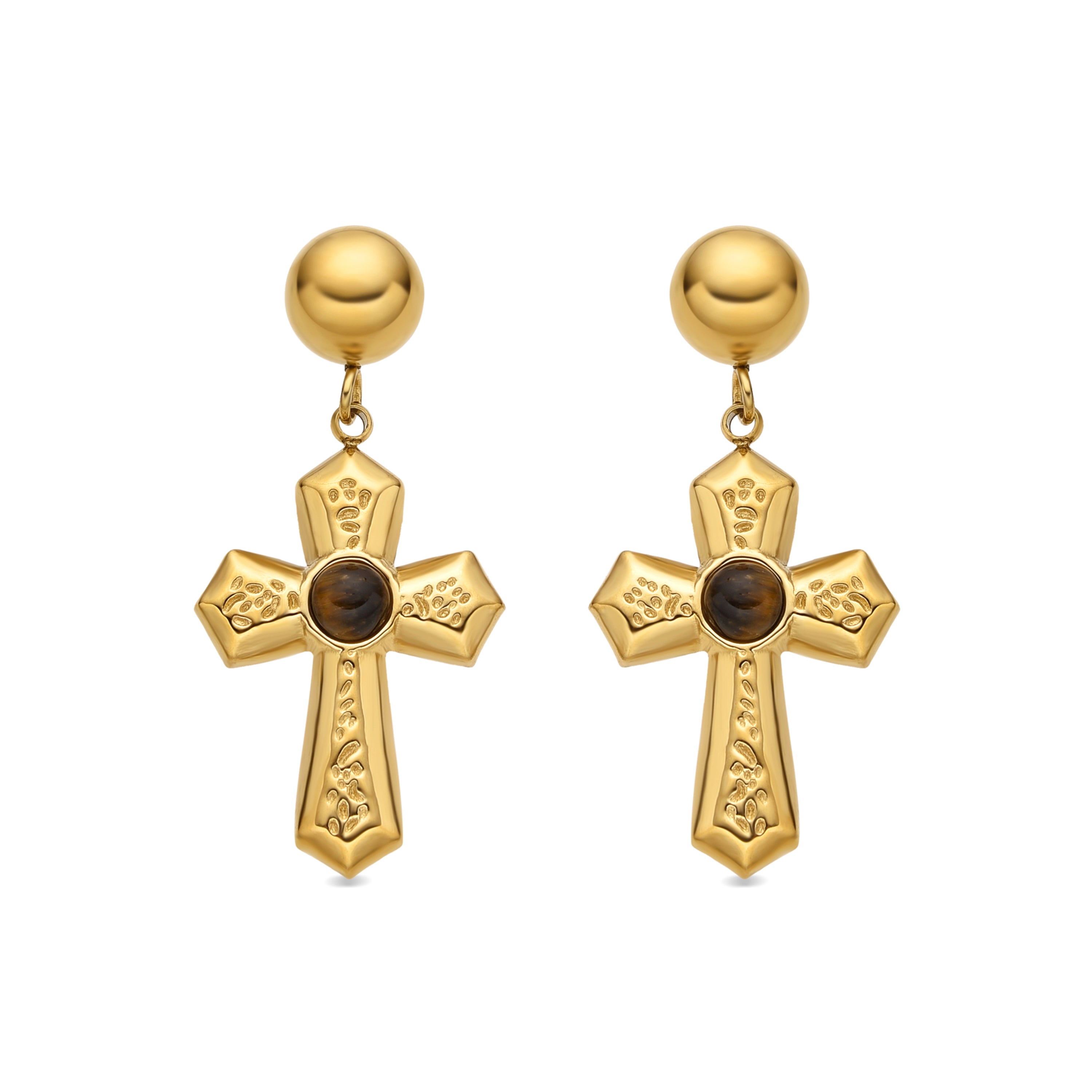 Boucles d'oreilles avec Œil de Tigre finition or 18k - Anleh