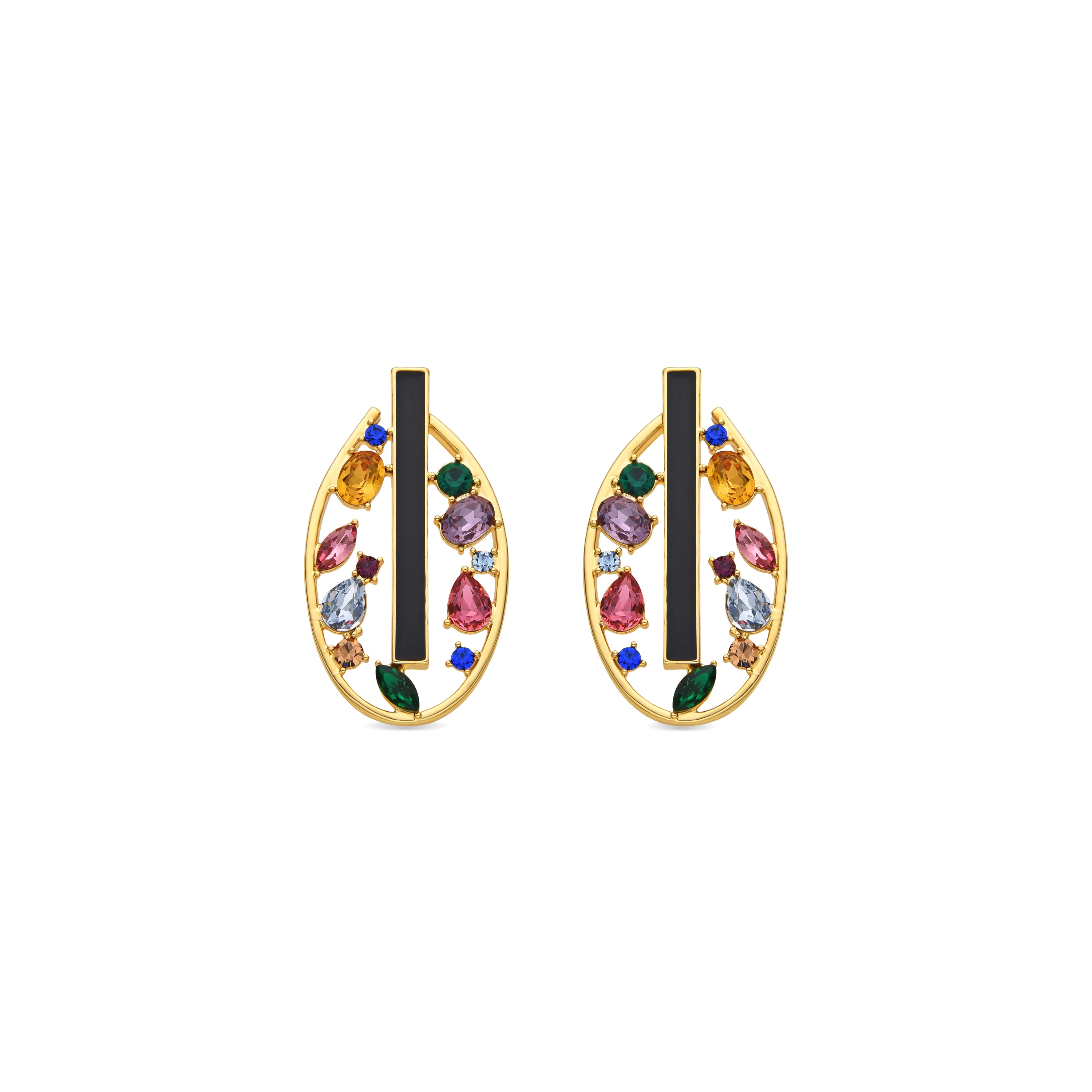 Ohrringe mit mehrfarbigen Zirkonien, 18k Gold-Finish - Habyo