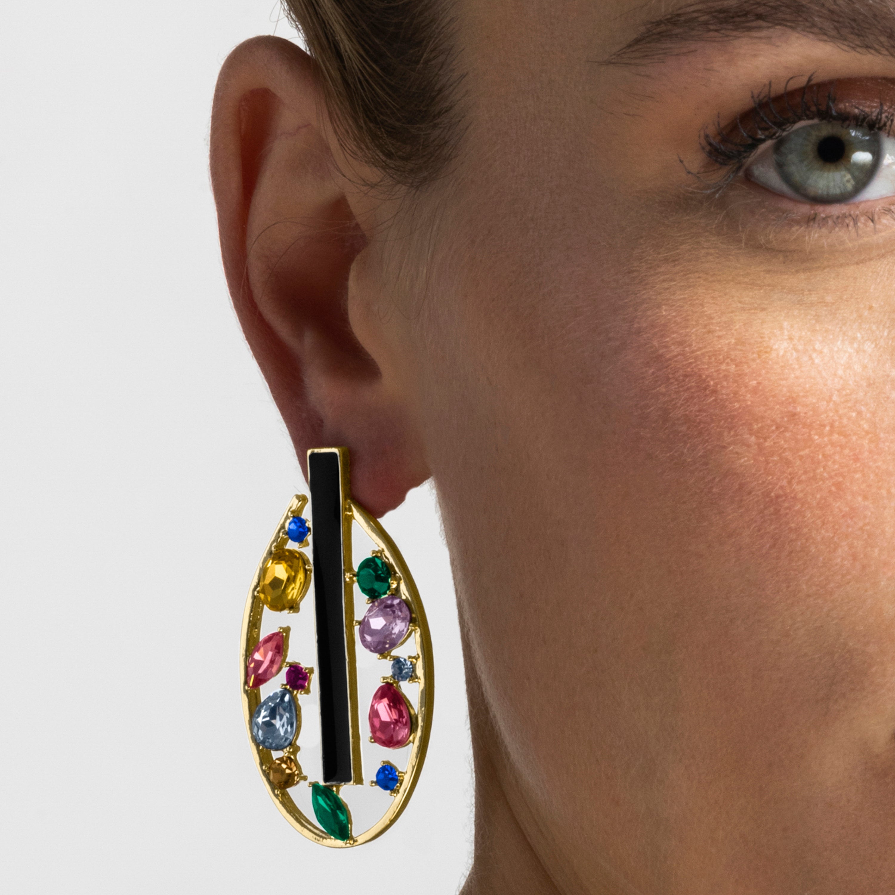 Ohrringe mit mehrfarbigen Zirkonien, 18k Gold-Finish - Habyo
