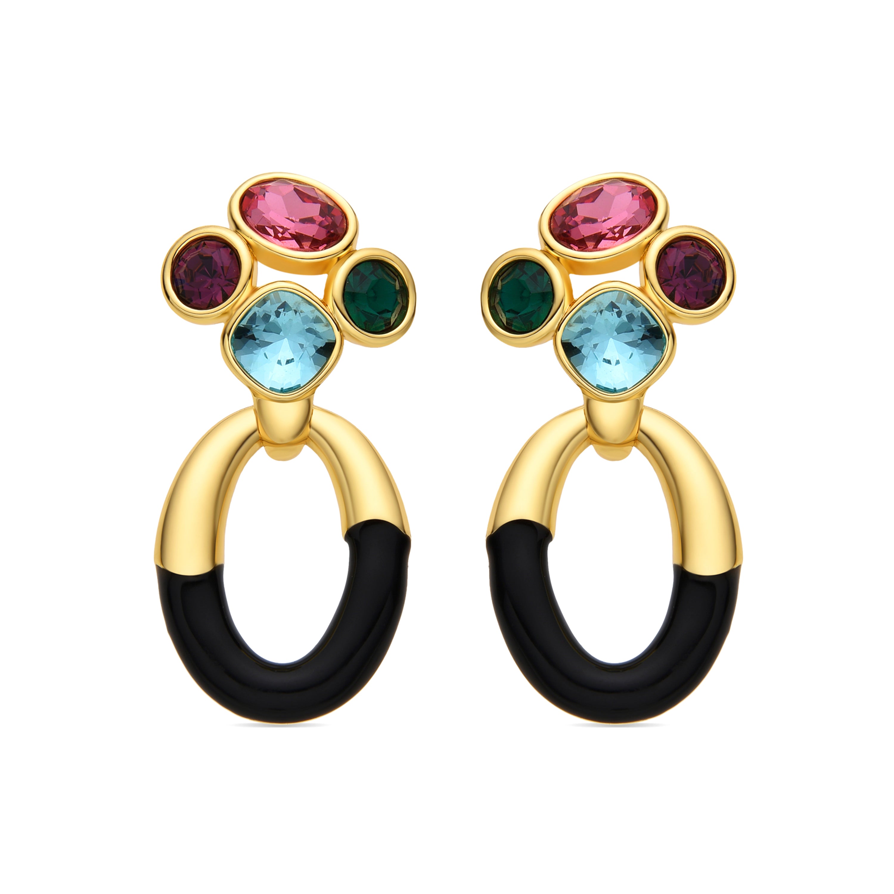 Boucles d'oreilles avec zircon multicolore finition or 18k - Adba