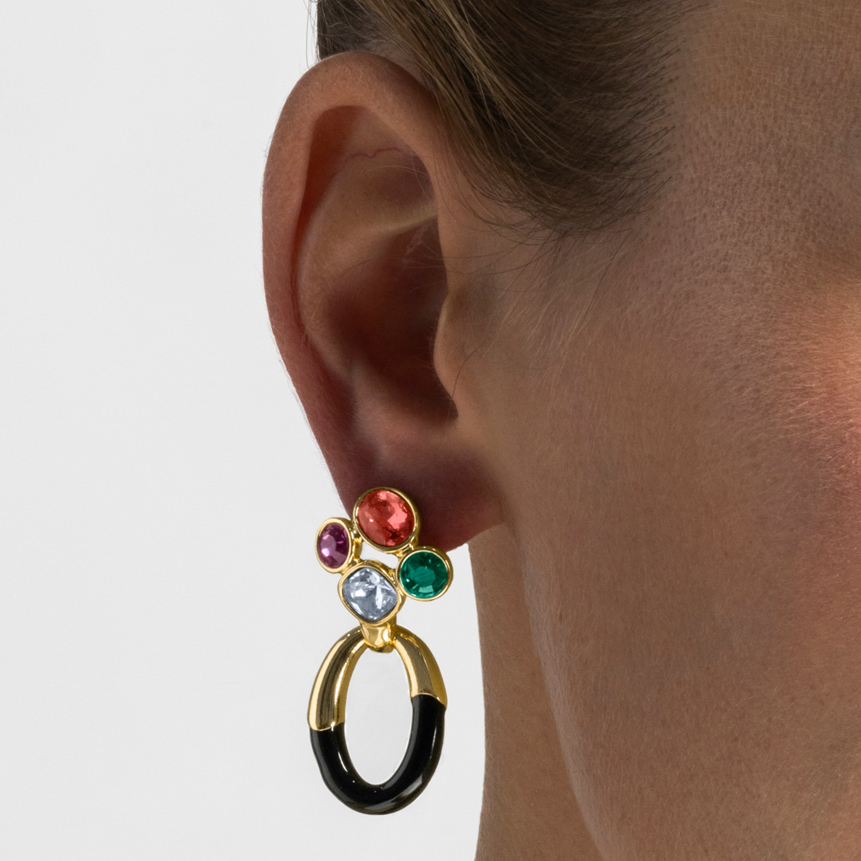 Boucles d'oreilles avec zircon multicolore finition or 18k - Adba