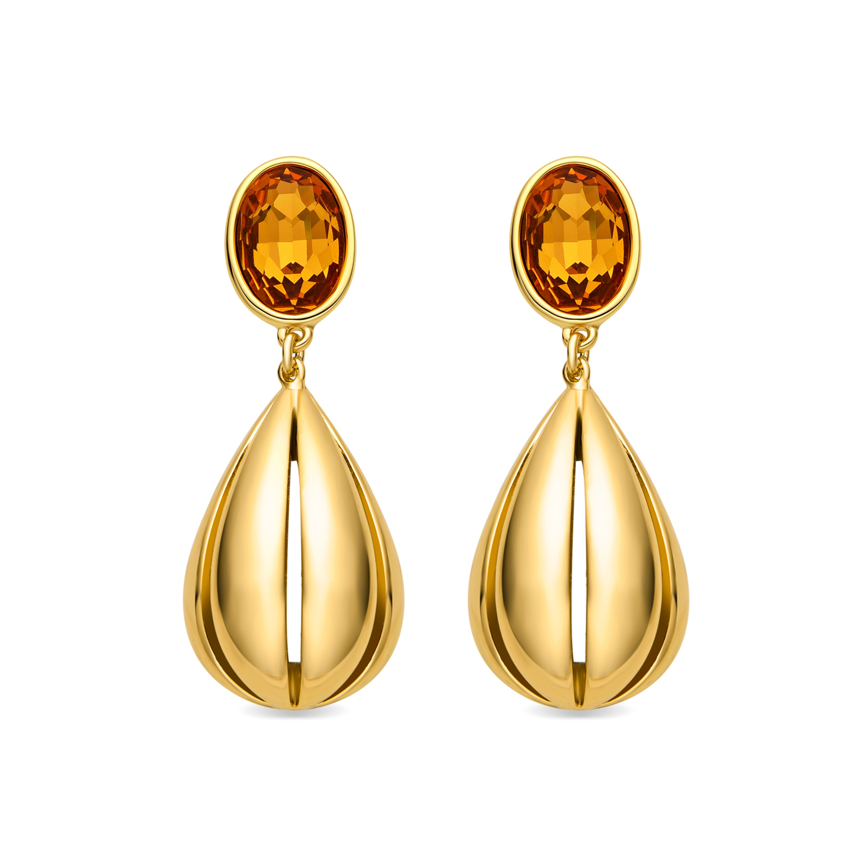 Ohrringe mit orangefarbenem Hydrothermalquarz, 18k Gold-Finish - Goneth