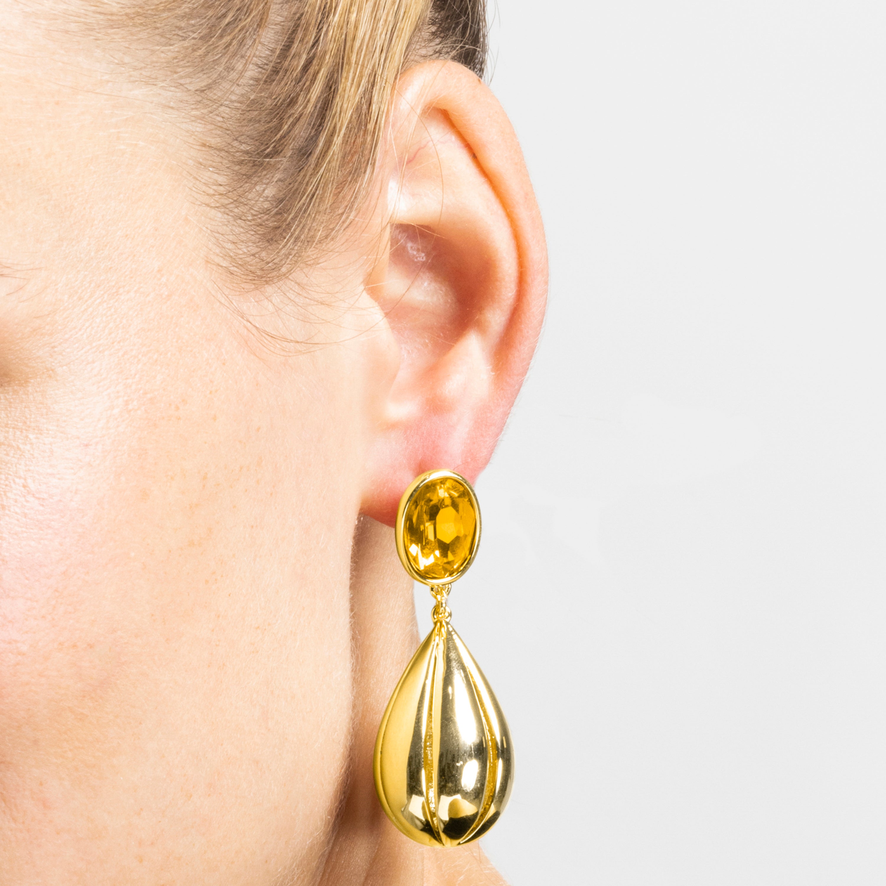 Ohrringe mit orangefarbenem Hydrothermalquarz, 18k Gold-Finish - Goneth