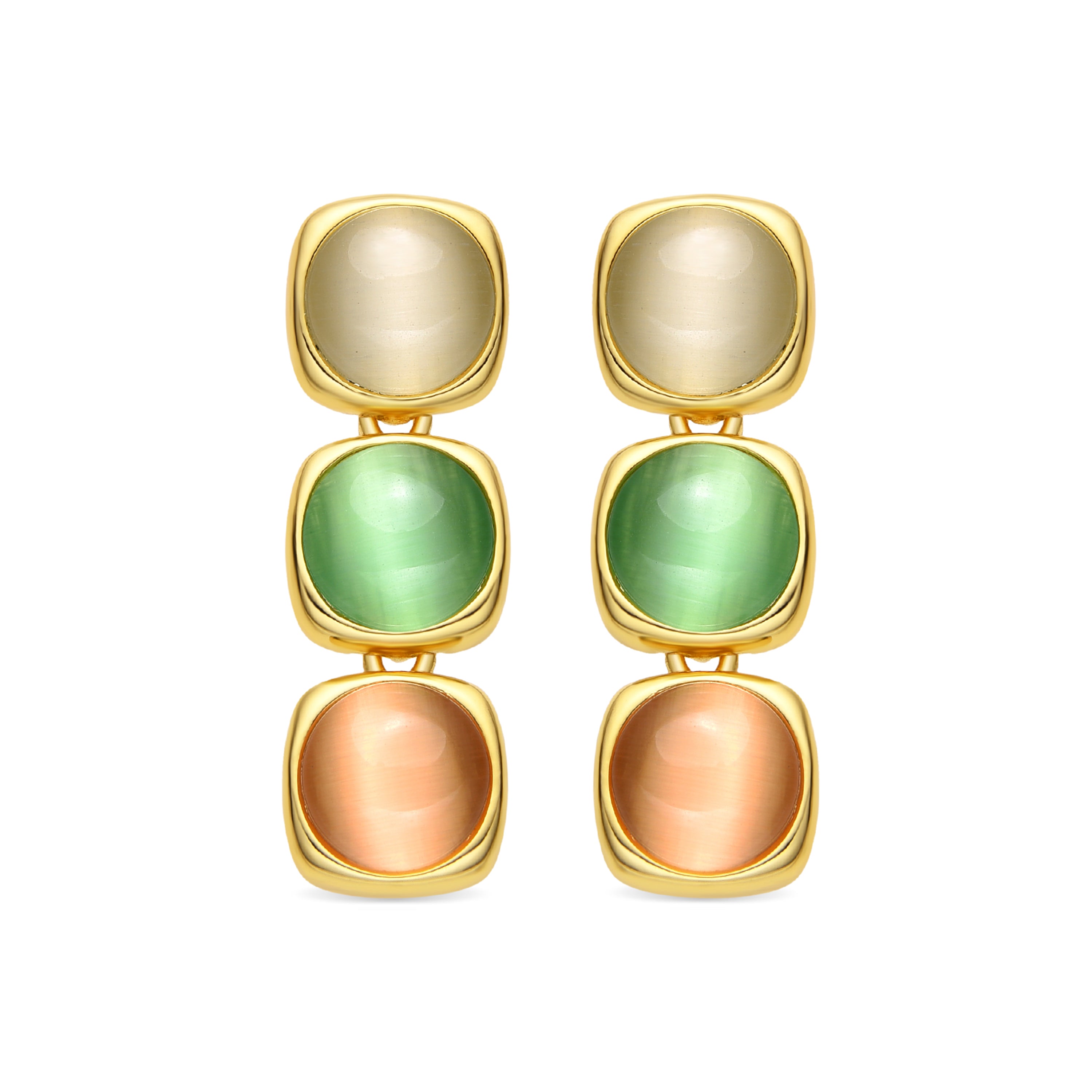 Multicolor Cat's Eye Earrings, 18k Gold Finish - Shureo