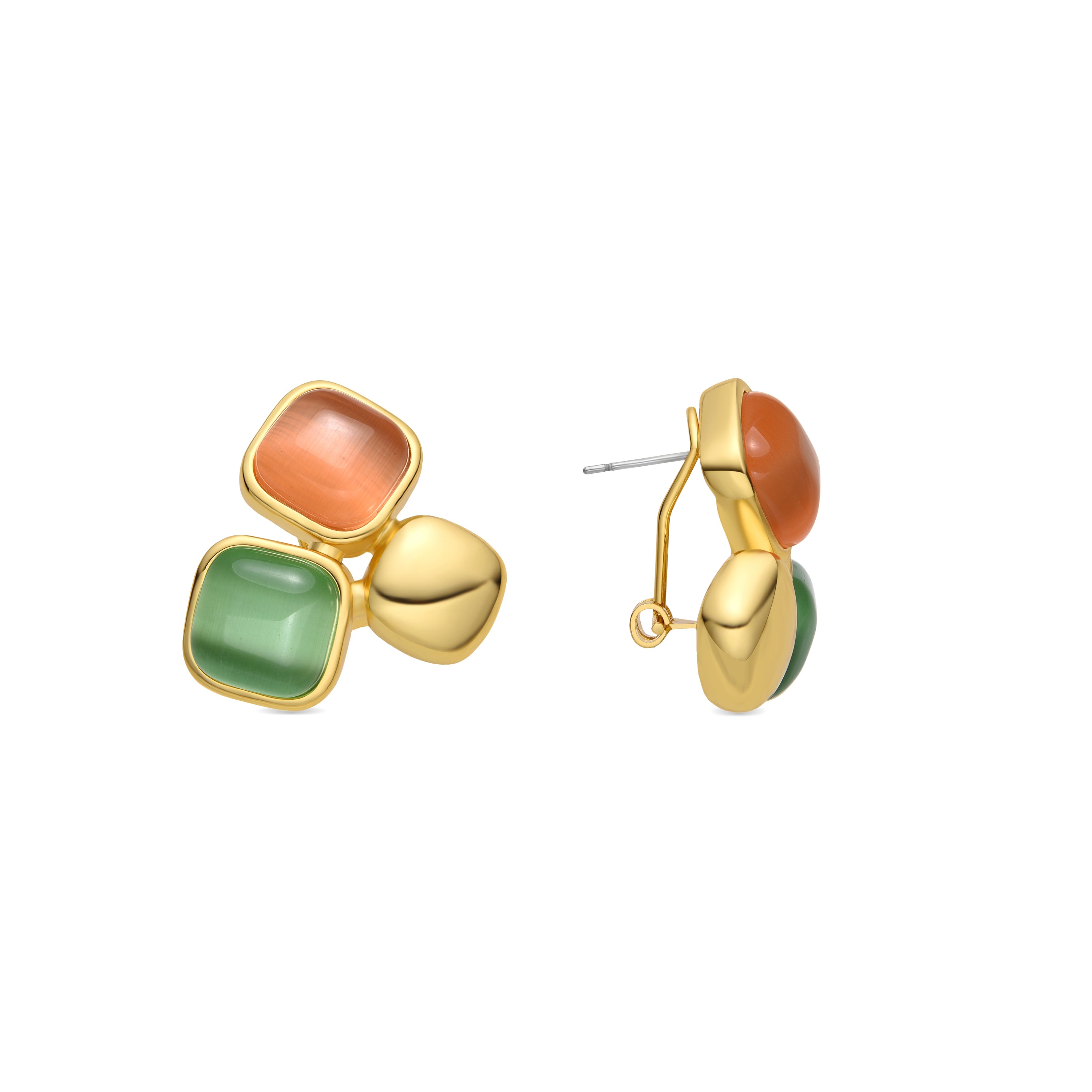 Ohrringe mit mehrfarbigem Katzenauge, 18k Gold-Finish - Nuroa