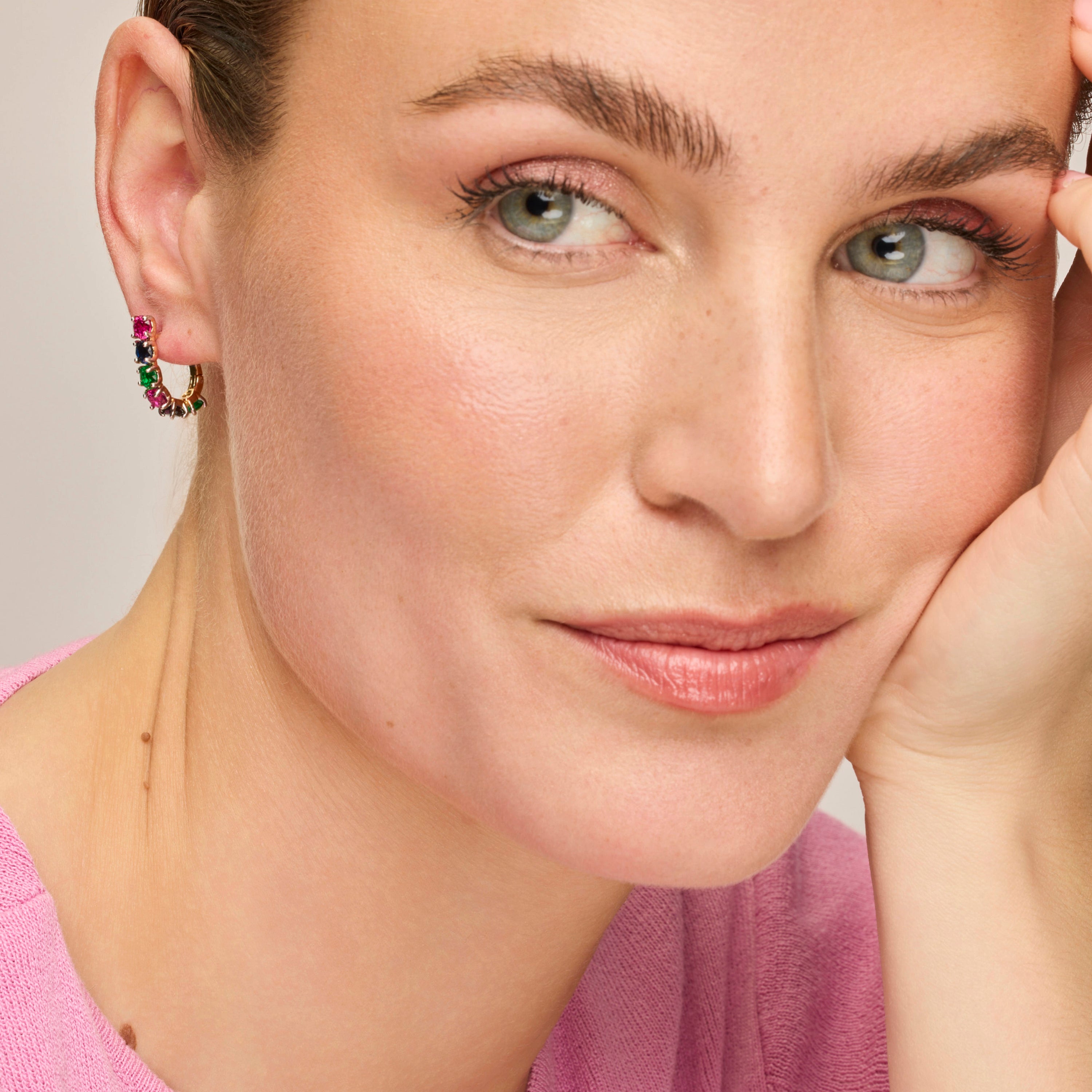 Boucles d'oreilles avec zircon multicolore finition or 18k - Mehru