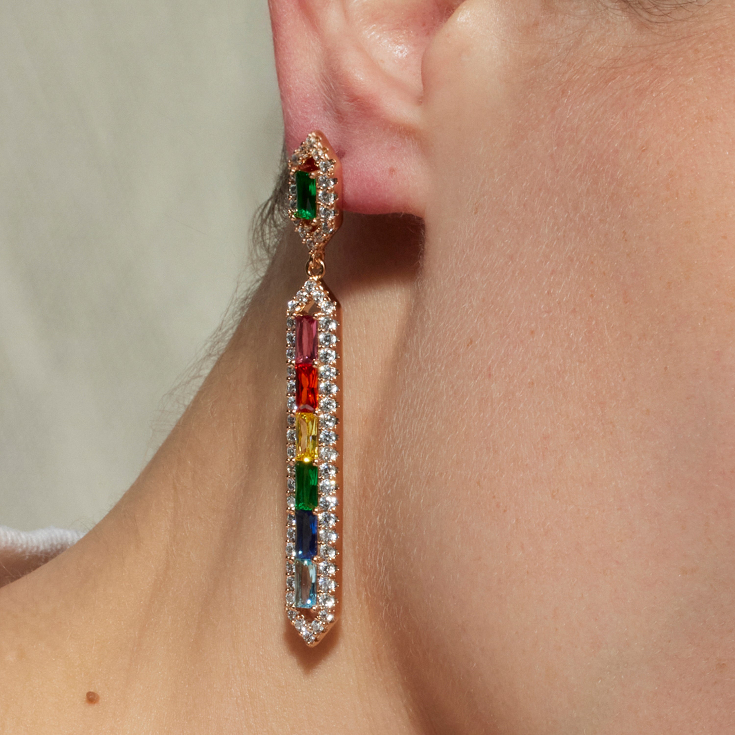 Boucles d'oreilles avec zircon multicolore finition or 18k - Brima