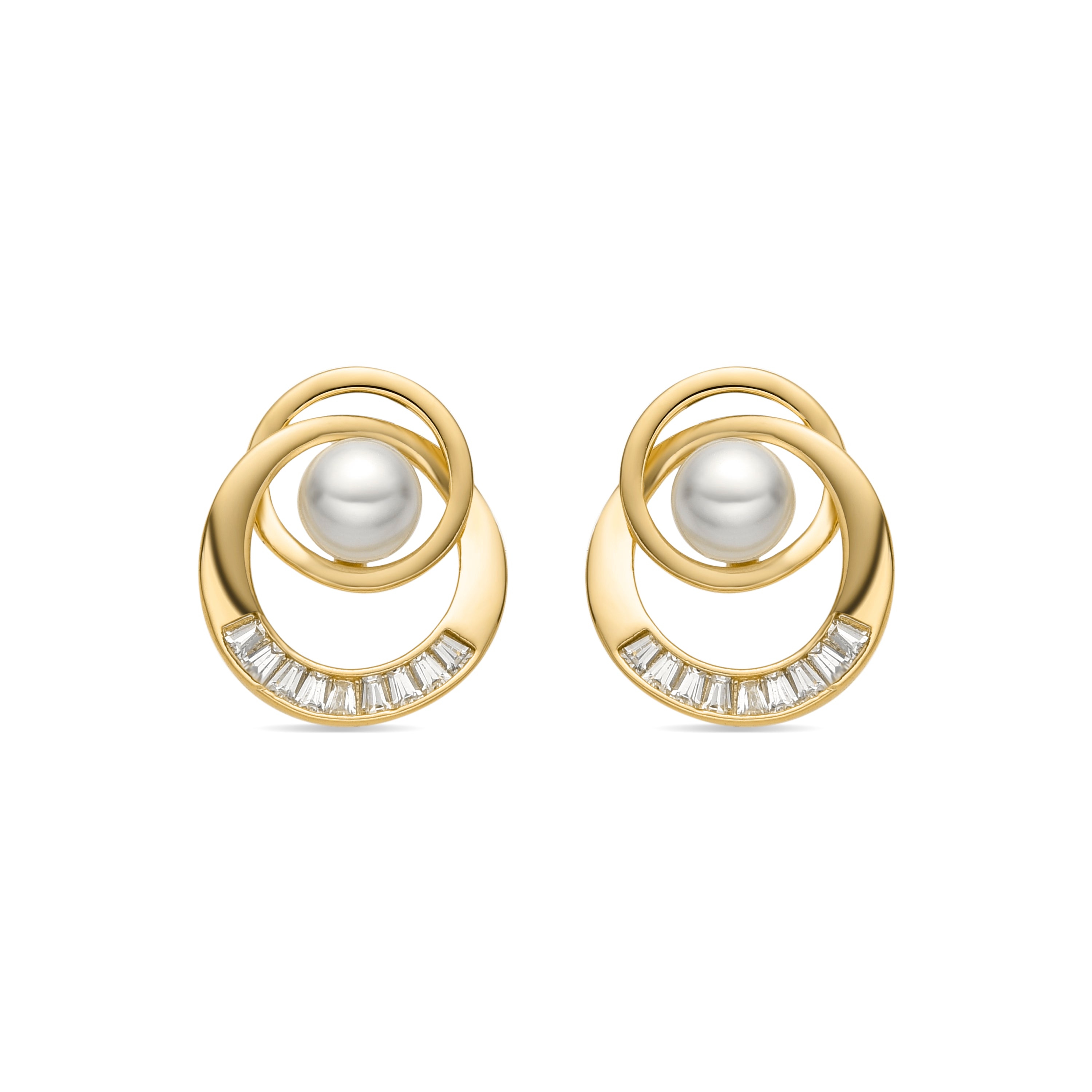 Pendientes con Perla Blanca acabado oro 18k - Lebya