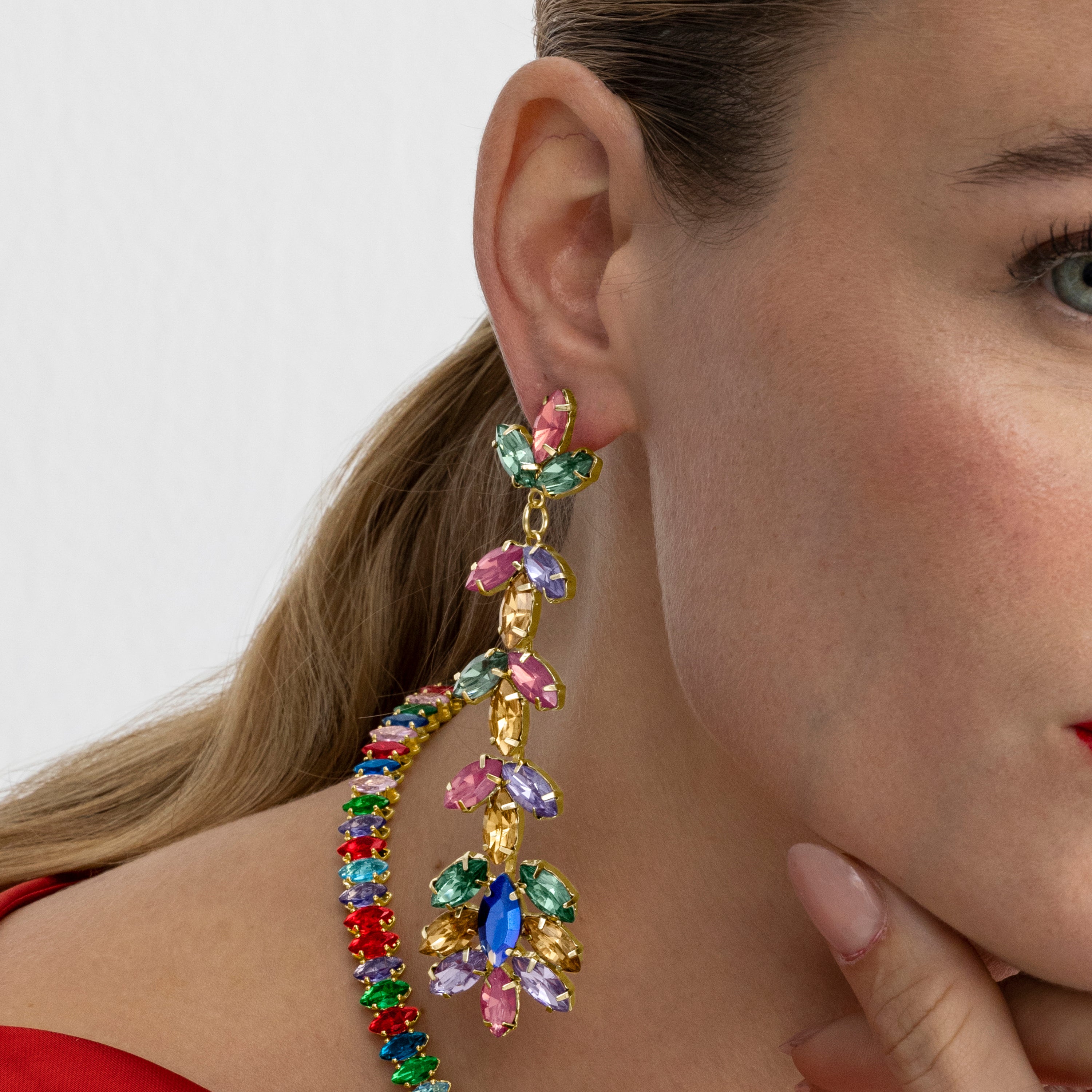 Boucles d'oreilles avec cristal multicolore finition or 18k - Durblai