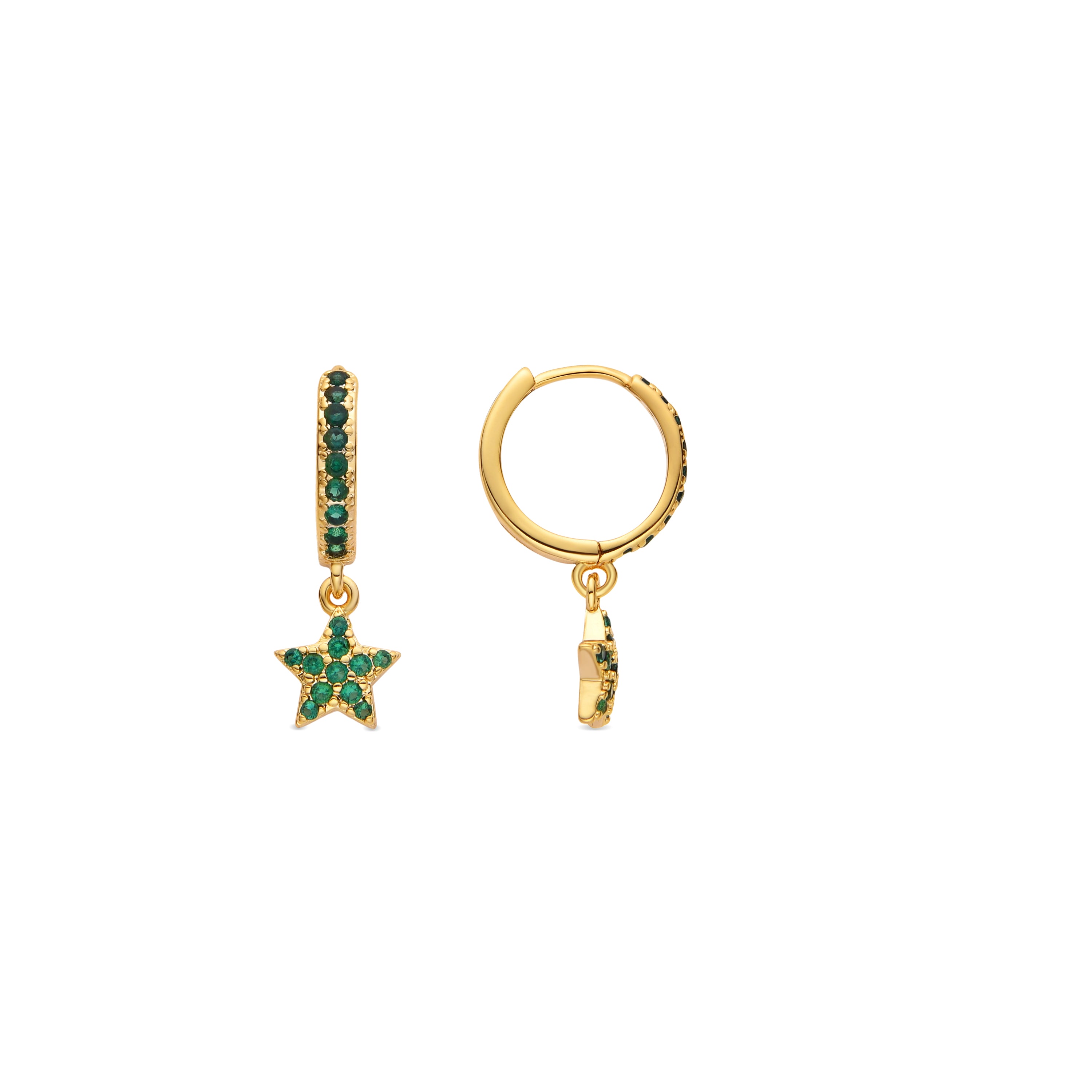Earrings with Emerald Zirconia, 18k gold finish - Elinia