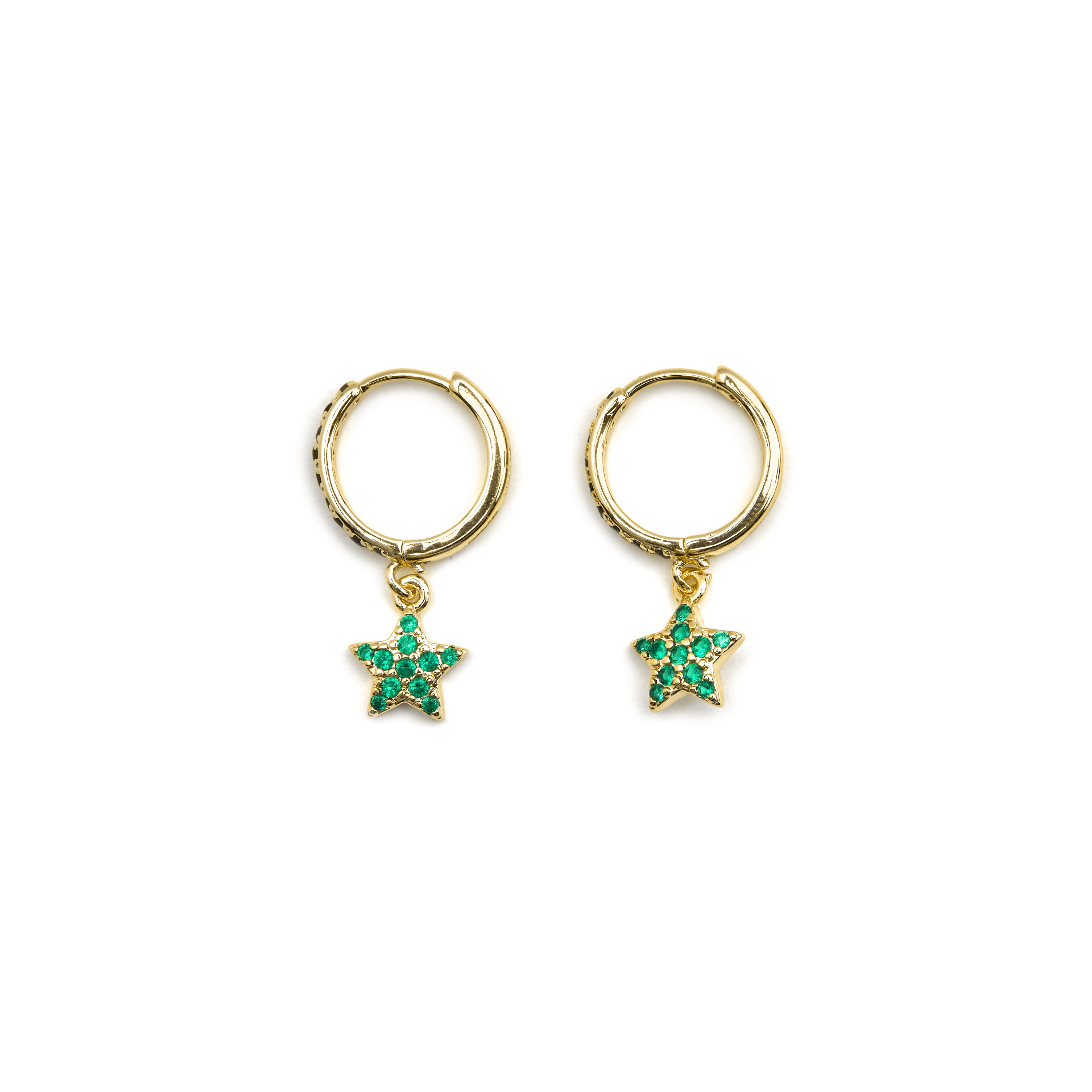 Earrings with Emerald Zirconia, 18k gold finish - Elinia