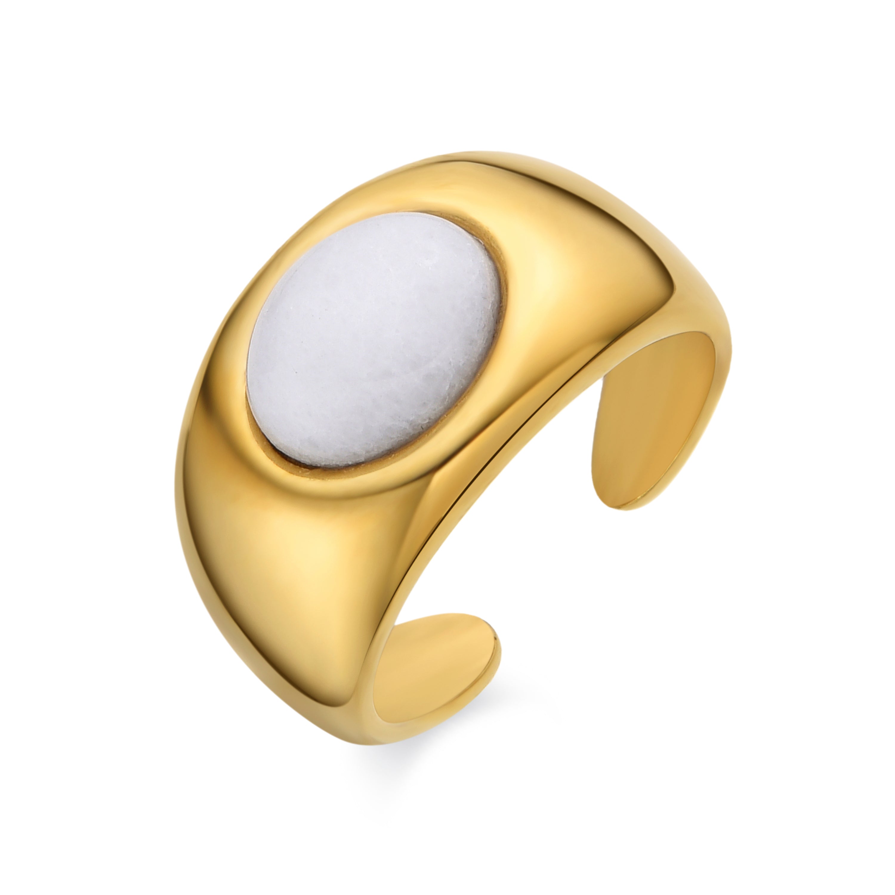 Bague avec Nacre Blanche finition or 18k - Gaudark