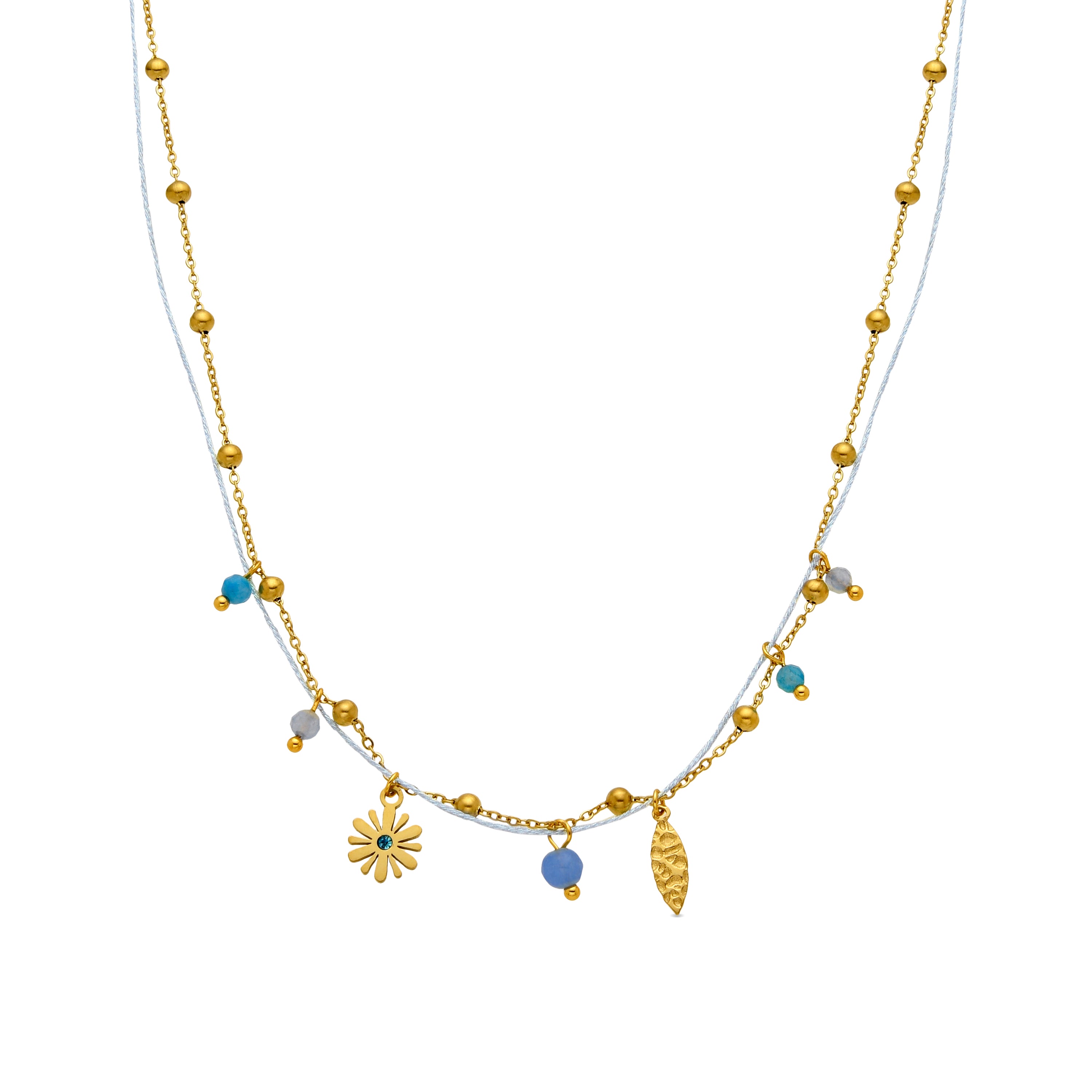 Collier avec Cristal Bleu finition or 18k - Thase