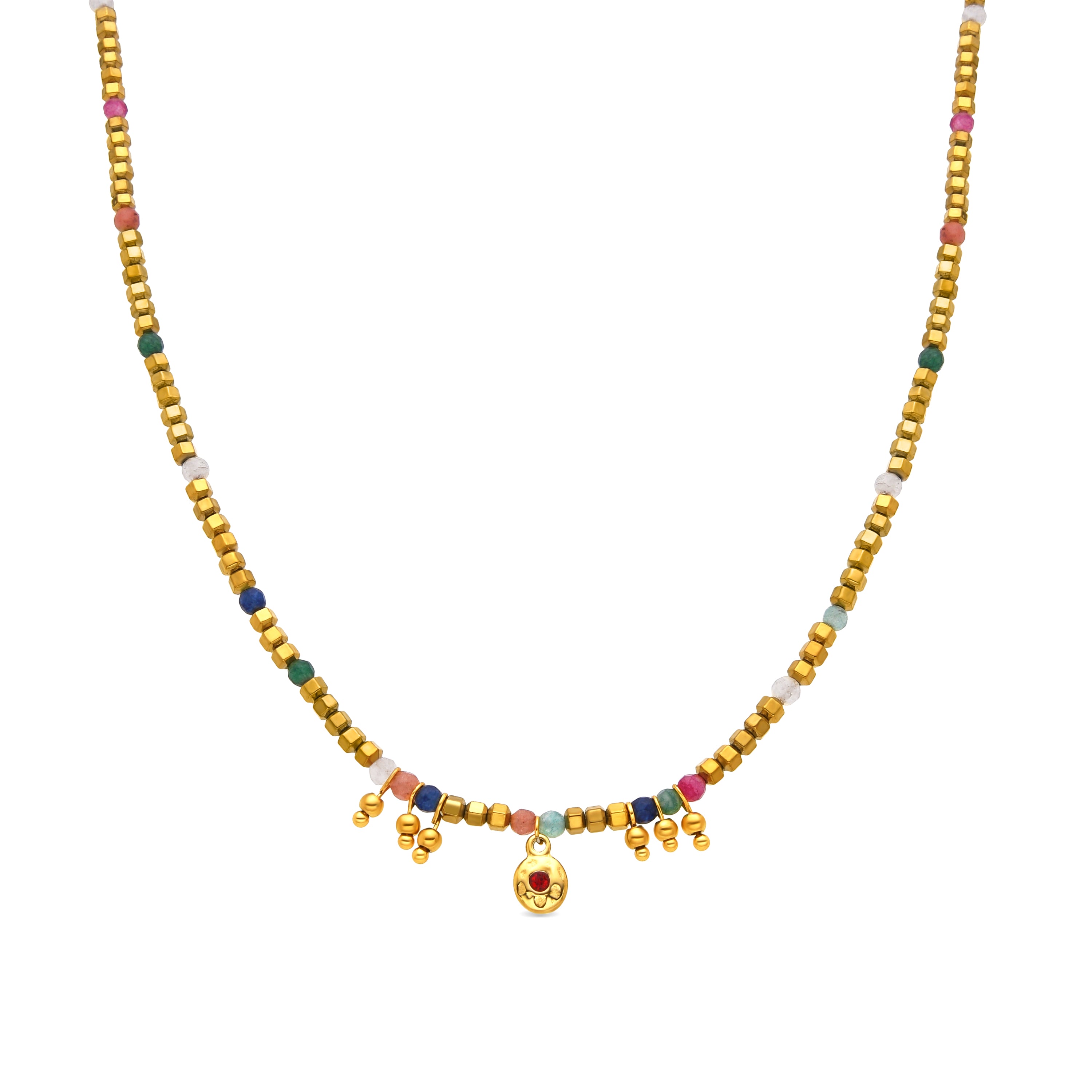 Halskette mit mehrfarbigem Kristall, 18k Gold-Finish - Damya