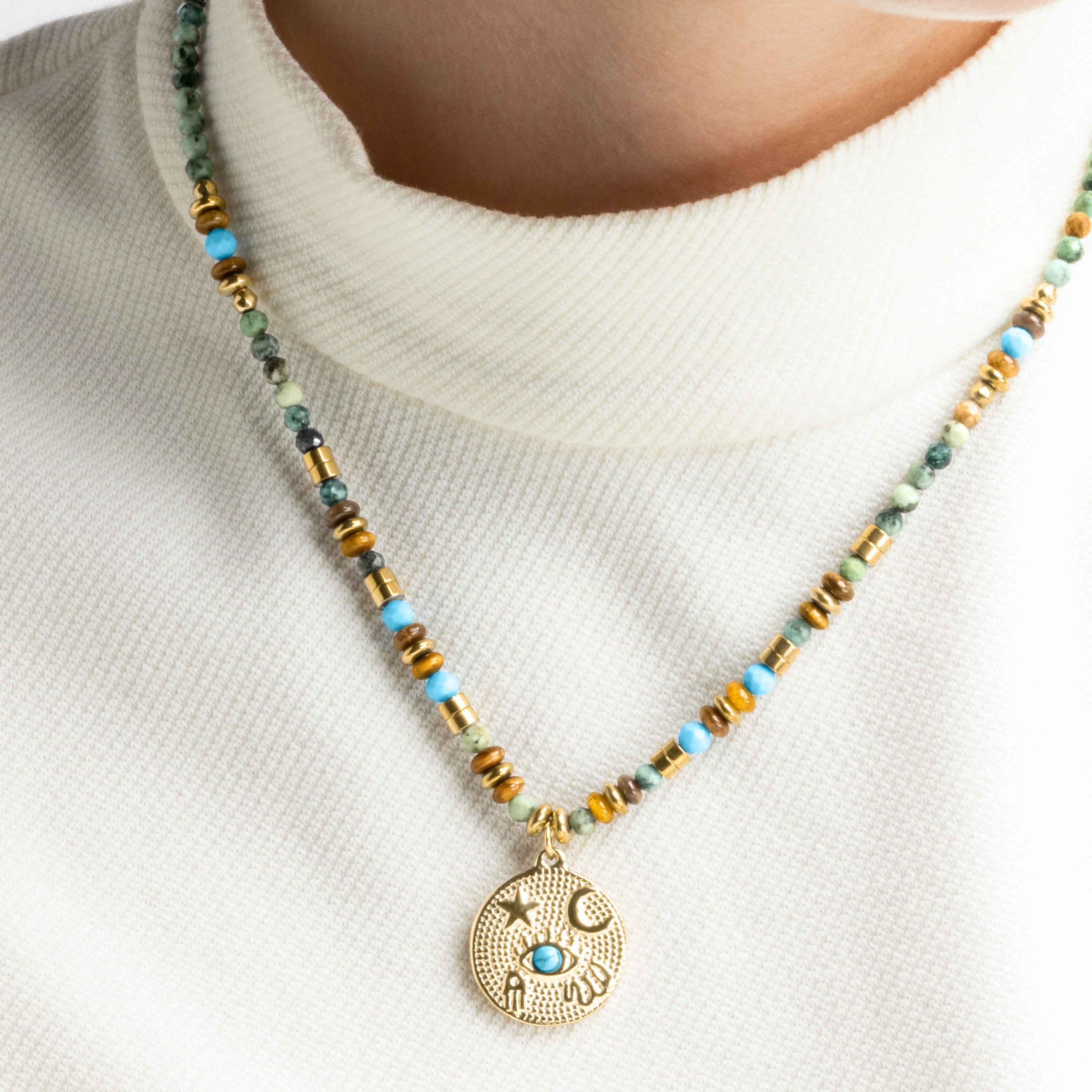 Collar con Multicolor Piedra Natural acabado oro 18k - Salki
