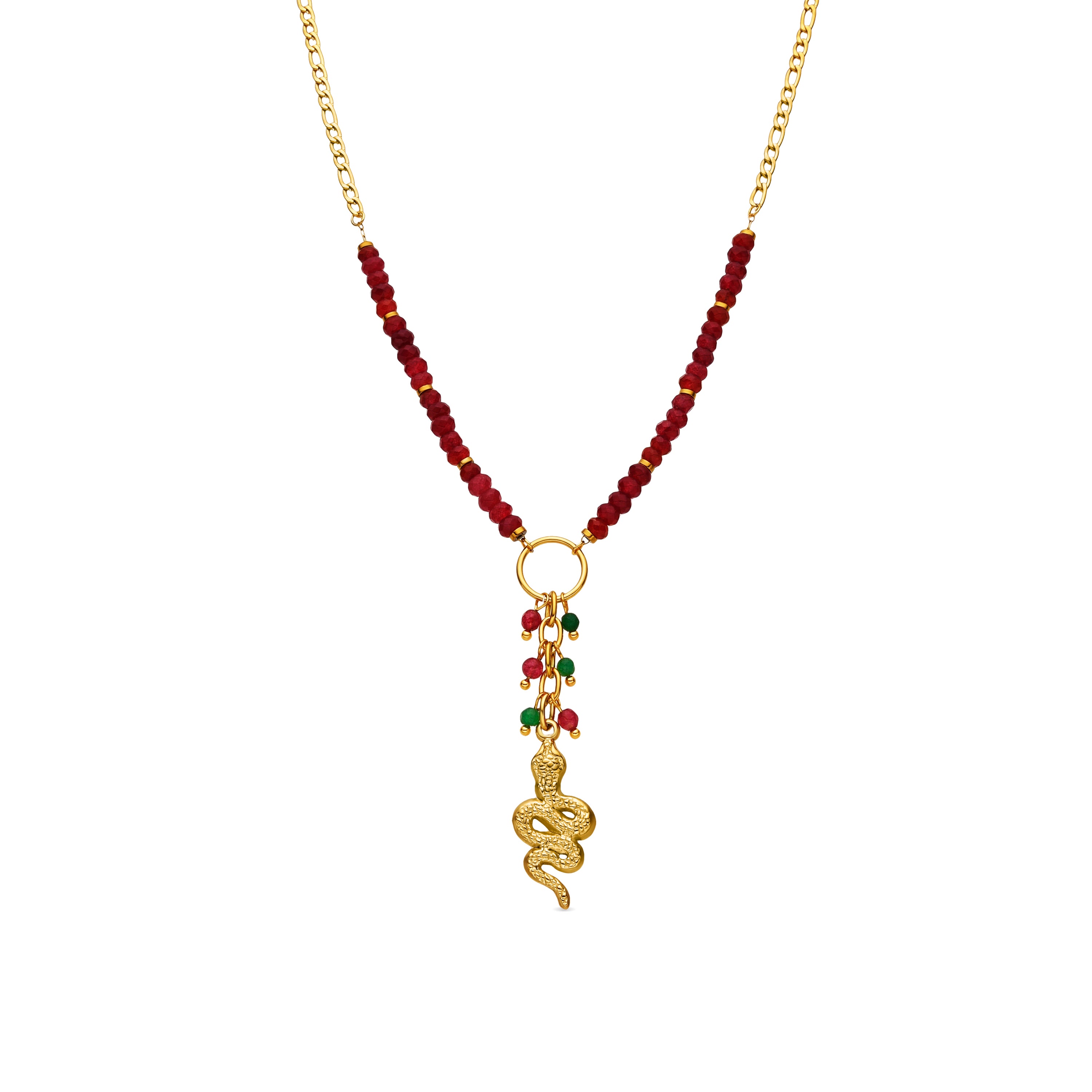 Necklace with Red Crystal, 18k gold finish - Edrak