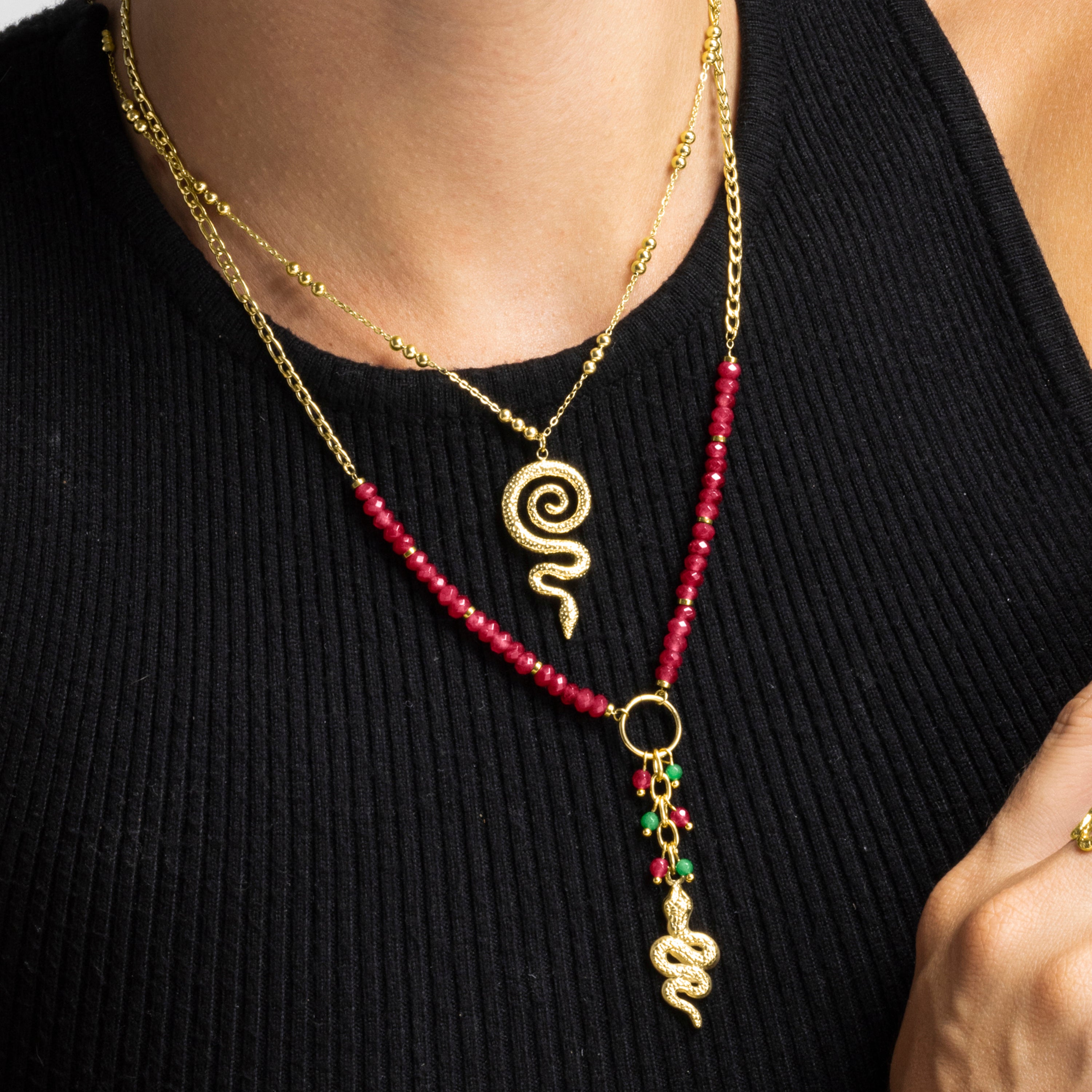Necklace with Red Crystal, 18k gold finish - Edrak