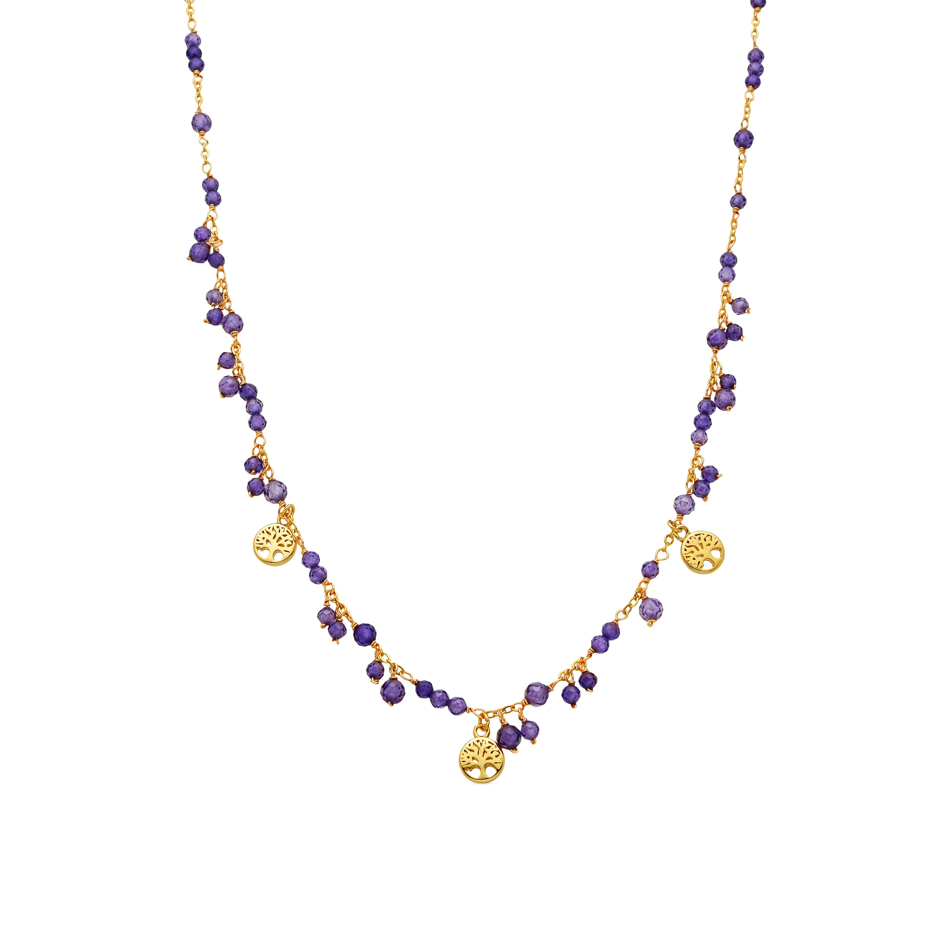 18k Gold Finish Purple Crystal Necklace - Totez