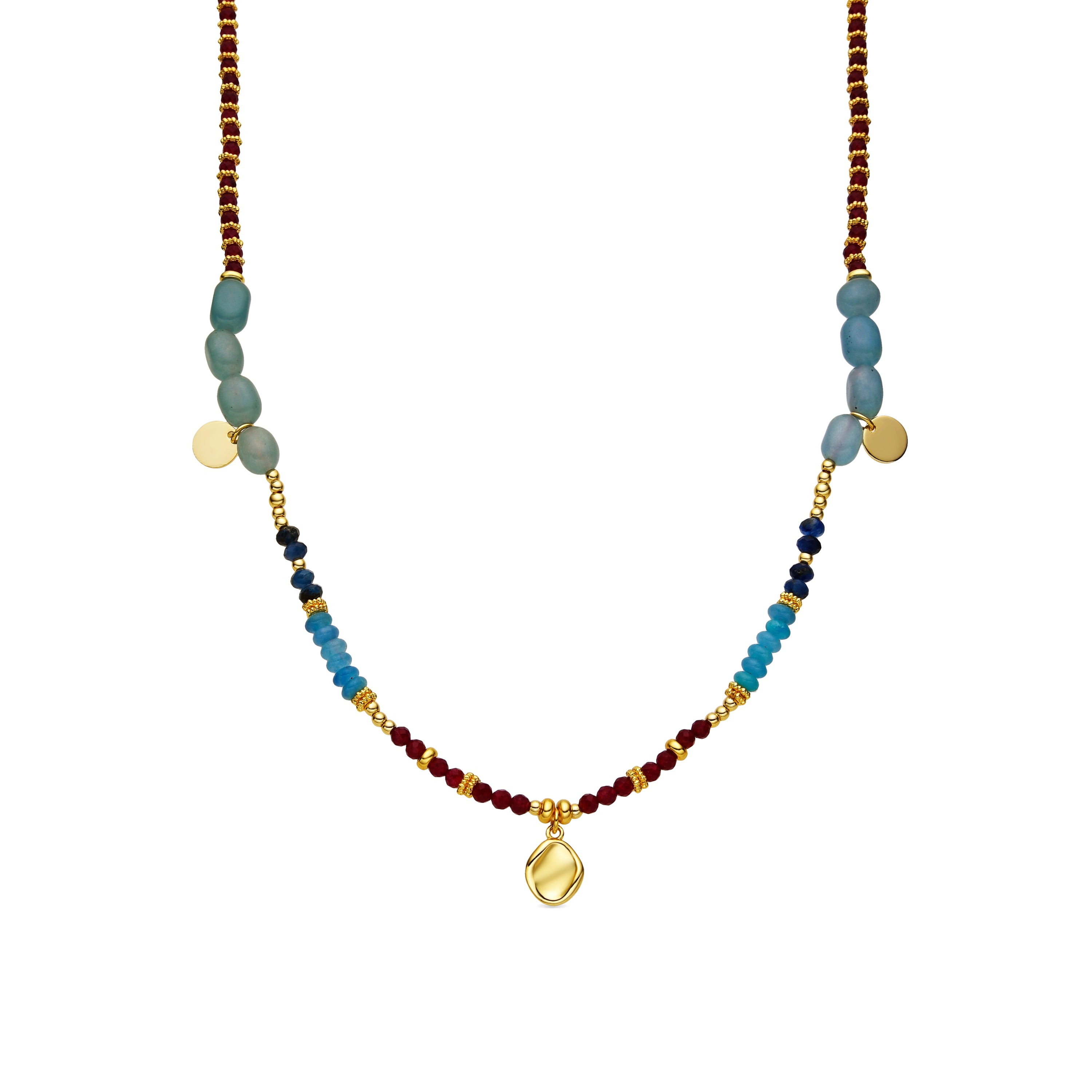 Necklace with Multicolor Crystals, 18k Gold Finish - Ney