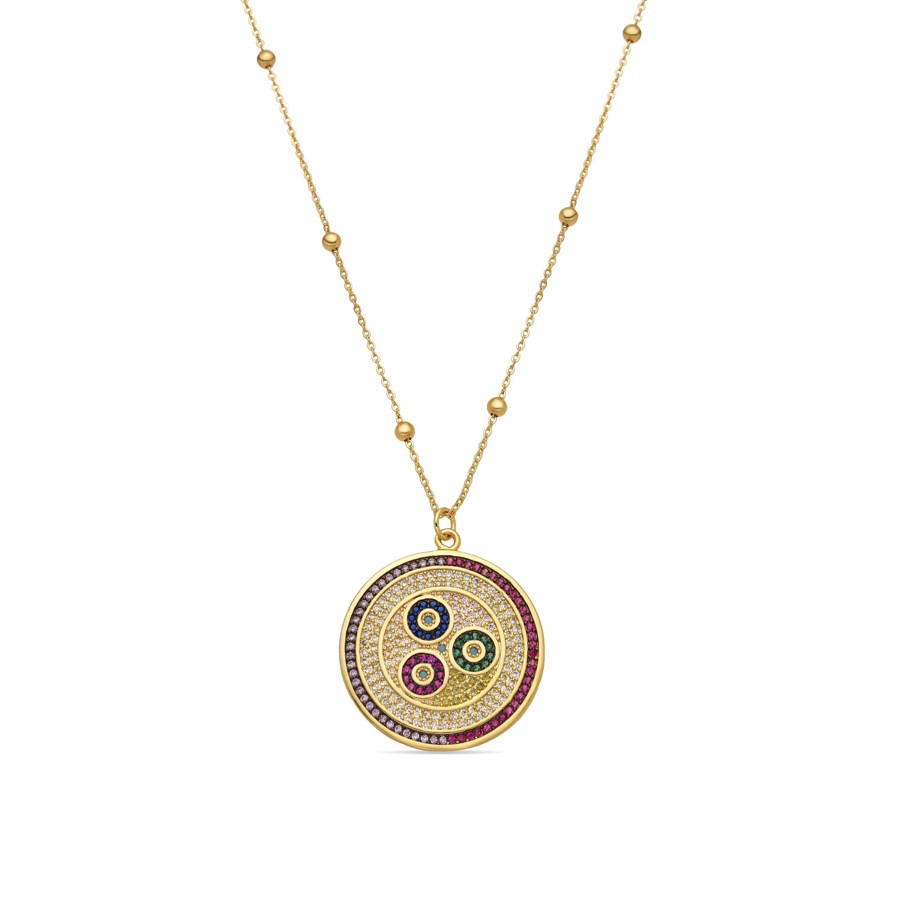 Necklace with Multicolor Zirconia, 18k Gold Finish - Purma