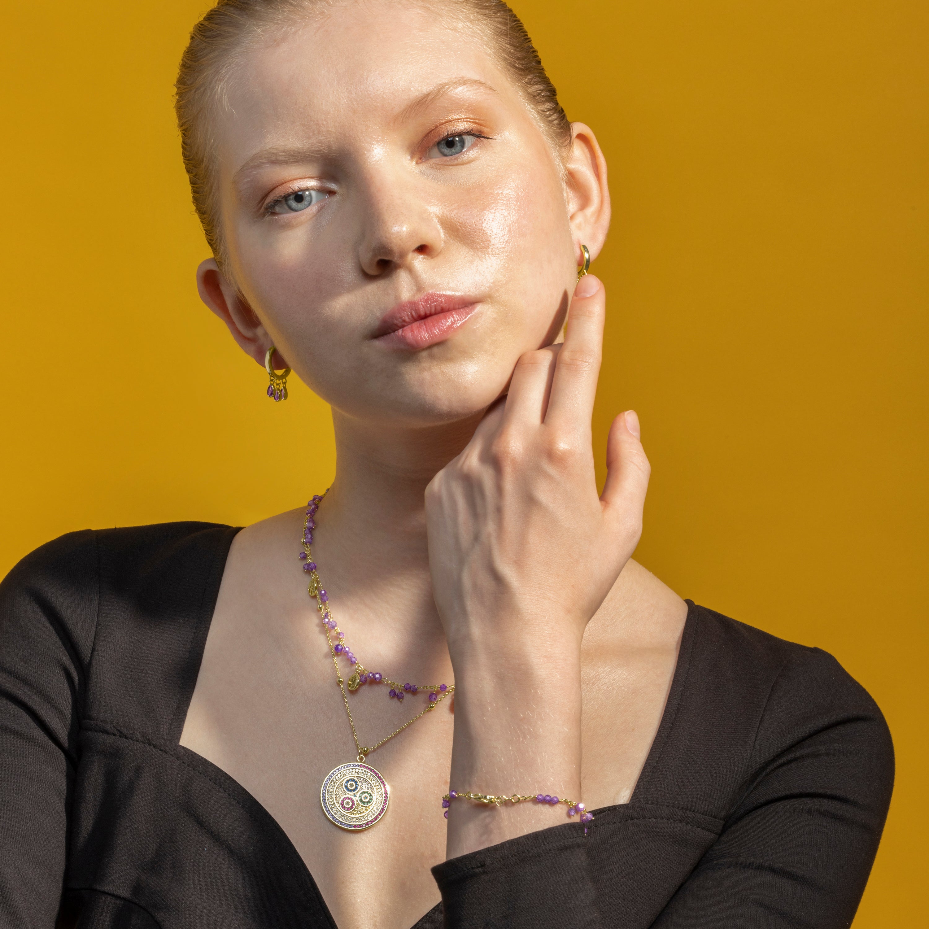 Necklace with Multicolor Zirconia, 18k Gold Finish - Purma