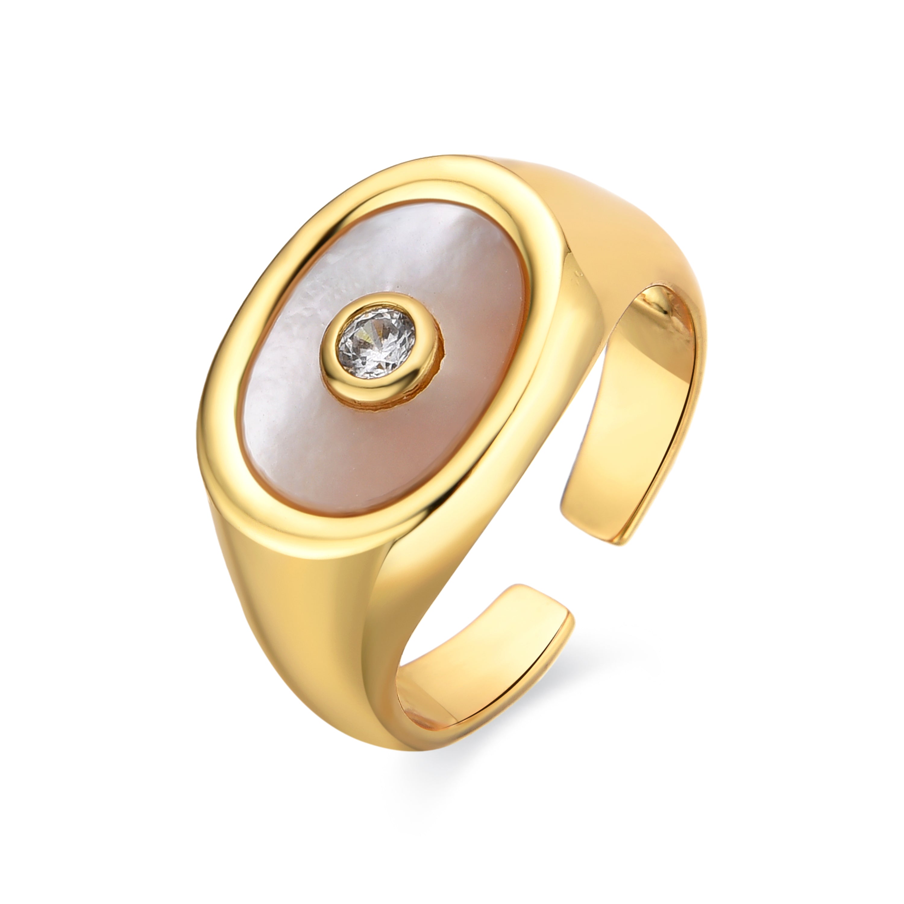 Ring mit weißer Perlmutt, 18k Gold-Finish - Staxo