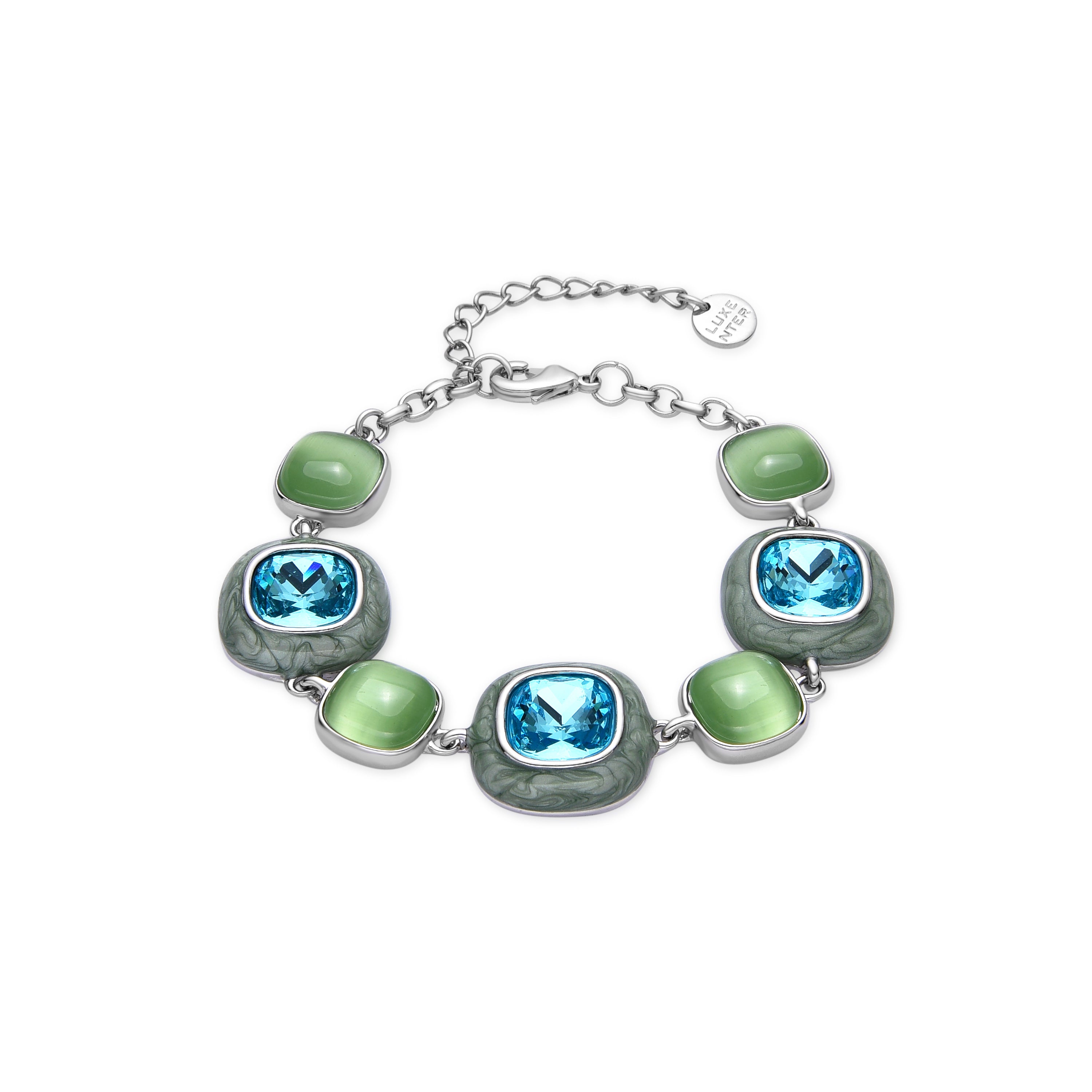 Blue Crystal Bracelet, Silver Finish - Drogolo