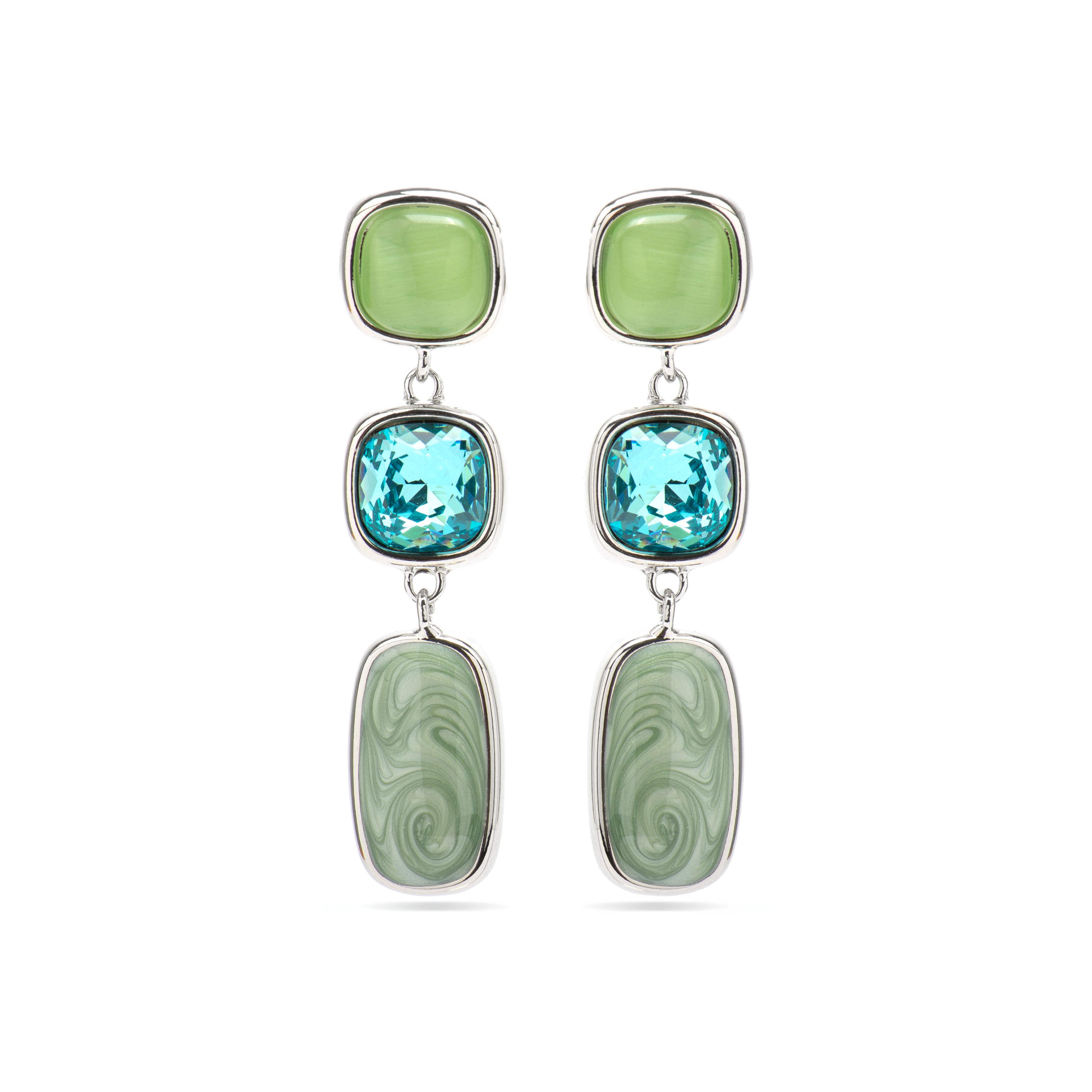 Pendientes con Ojo de Gato Verde acabado plata - Sudi