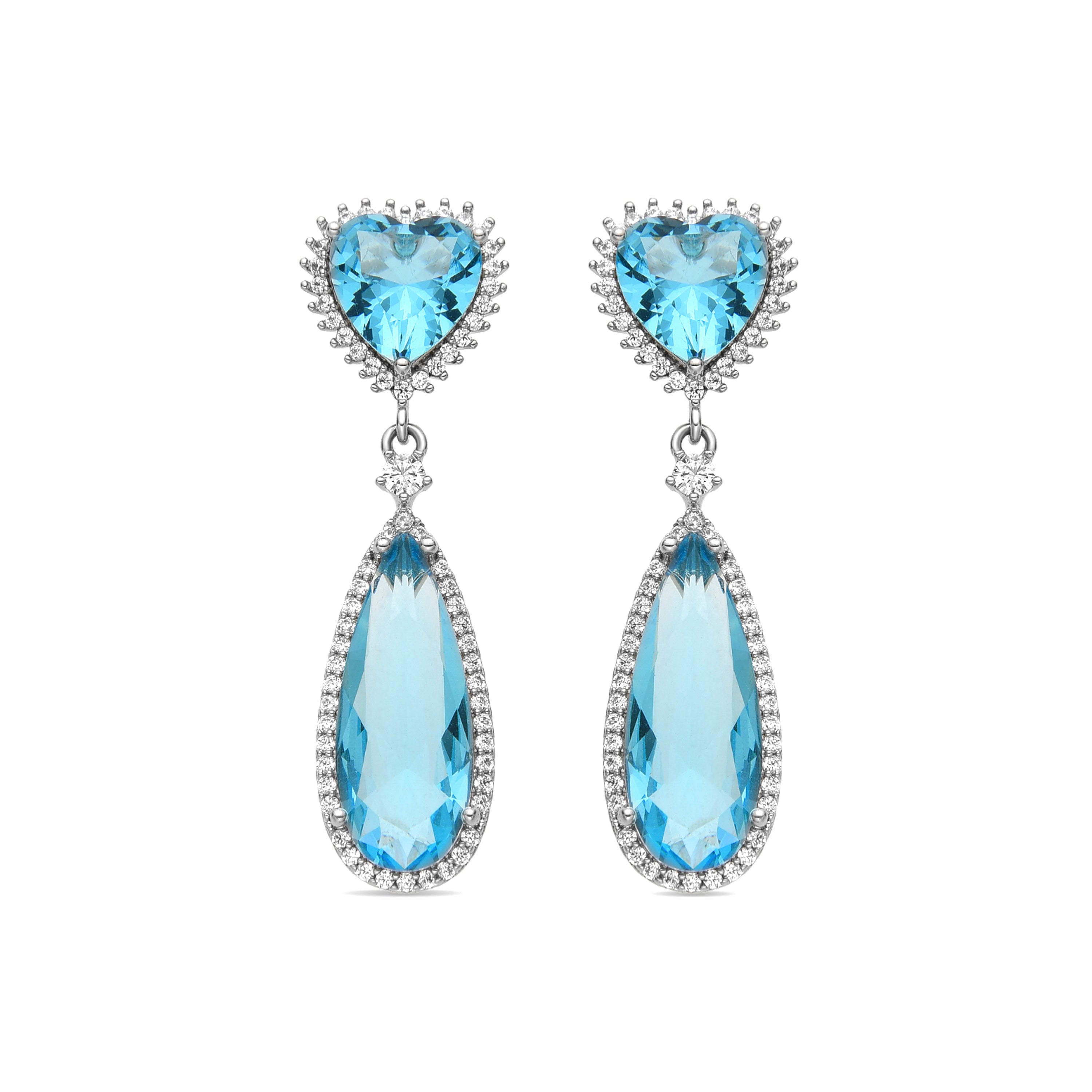 Earrings with Aquamarine Zirconia in silver finish - Saiga