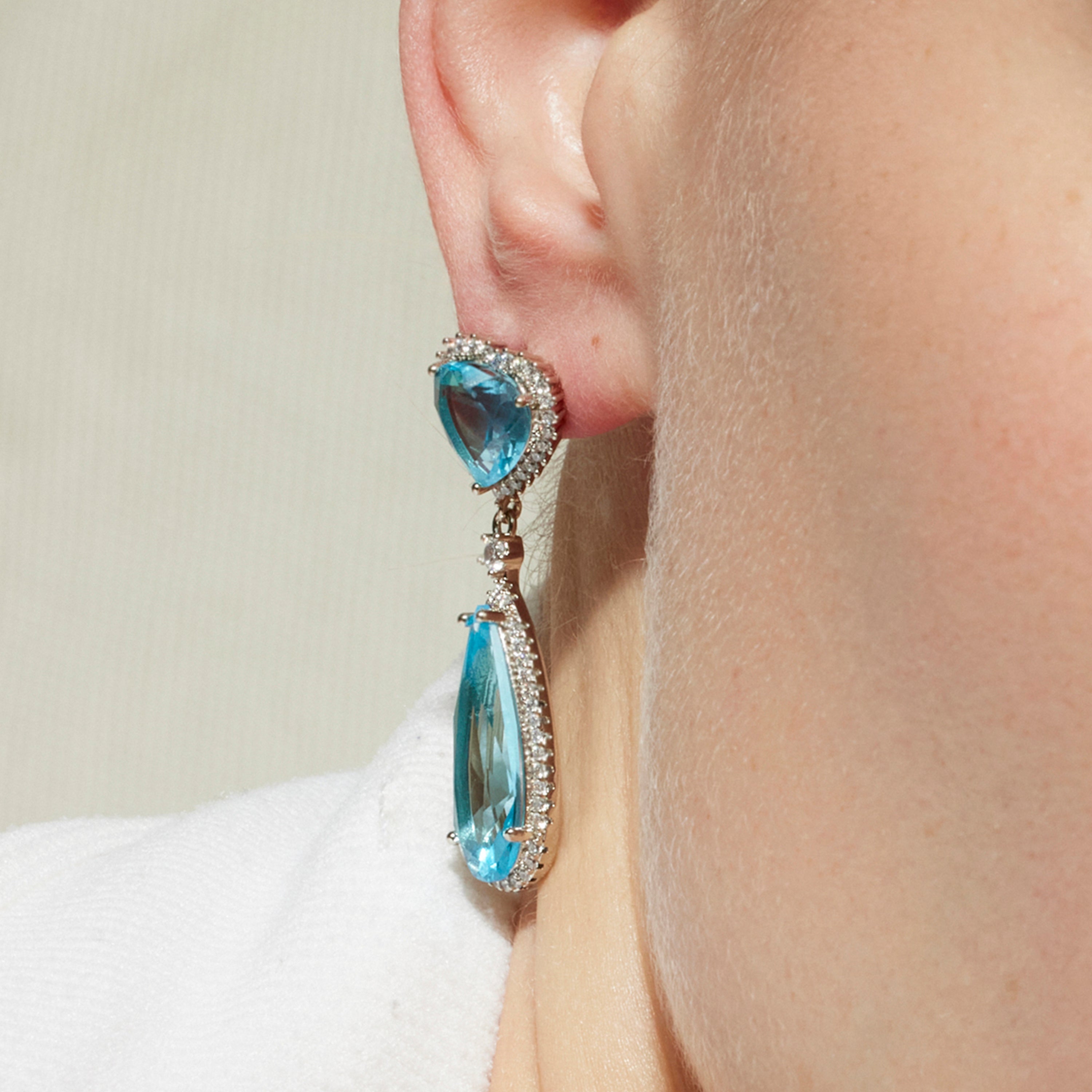 Earrings with Aquamarine Zirconia in silver finish - Saiga