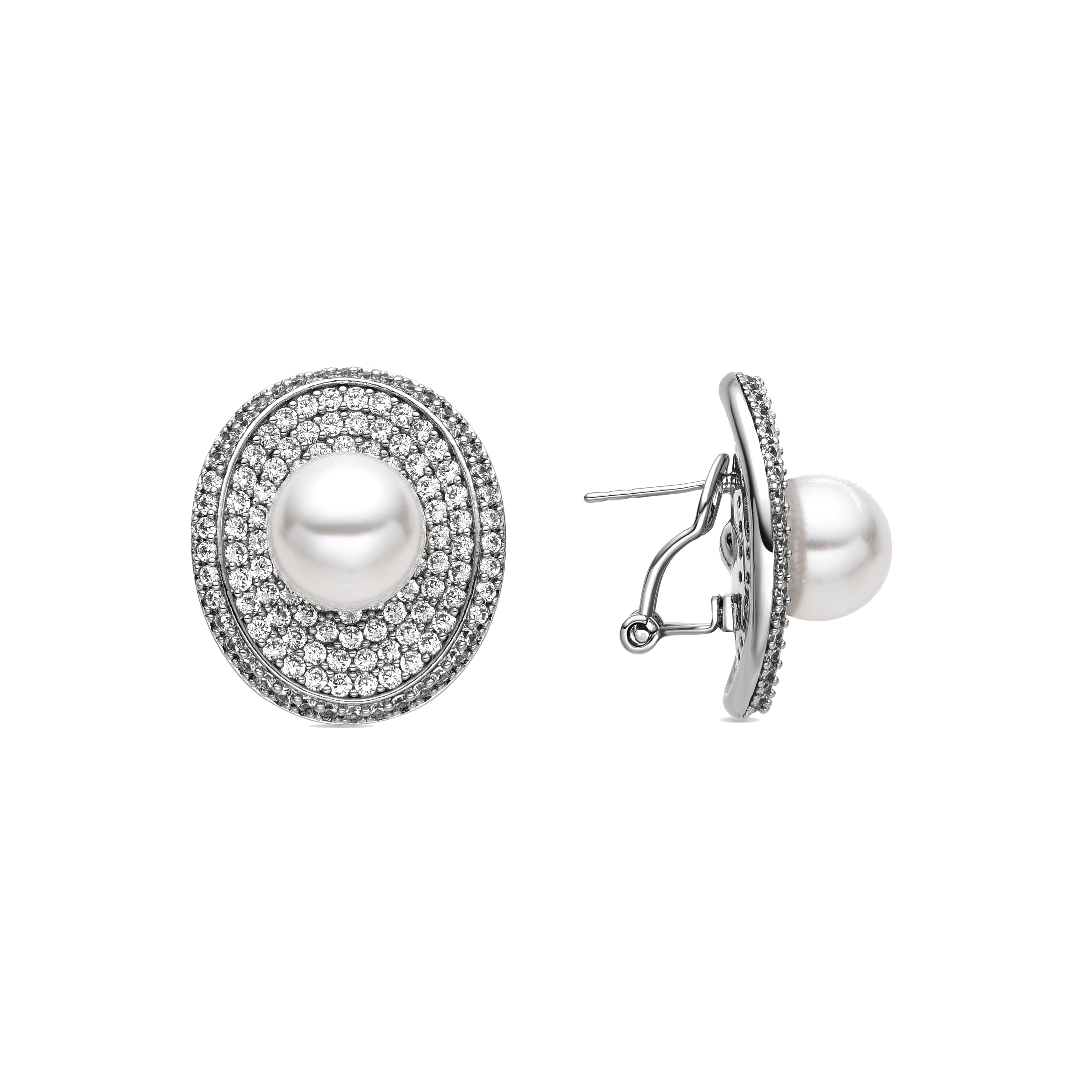 Boucles d'oreilles avec perle blanche finition argent - Noros