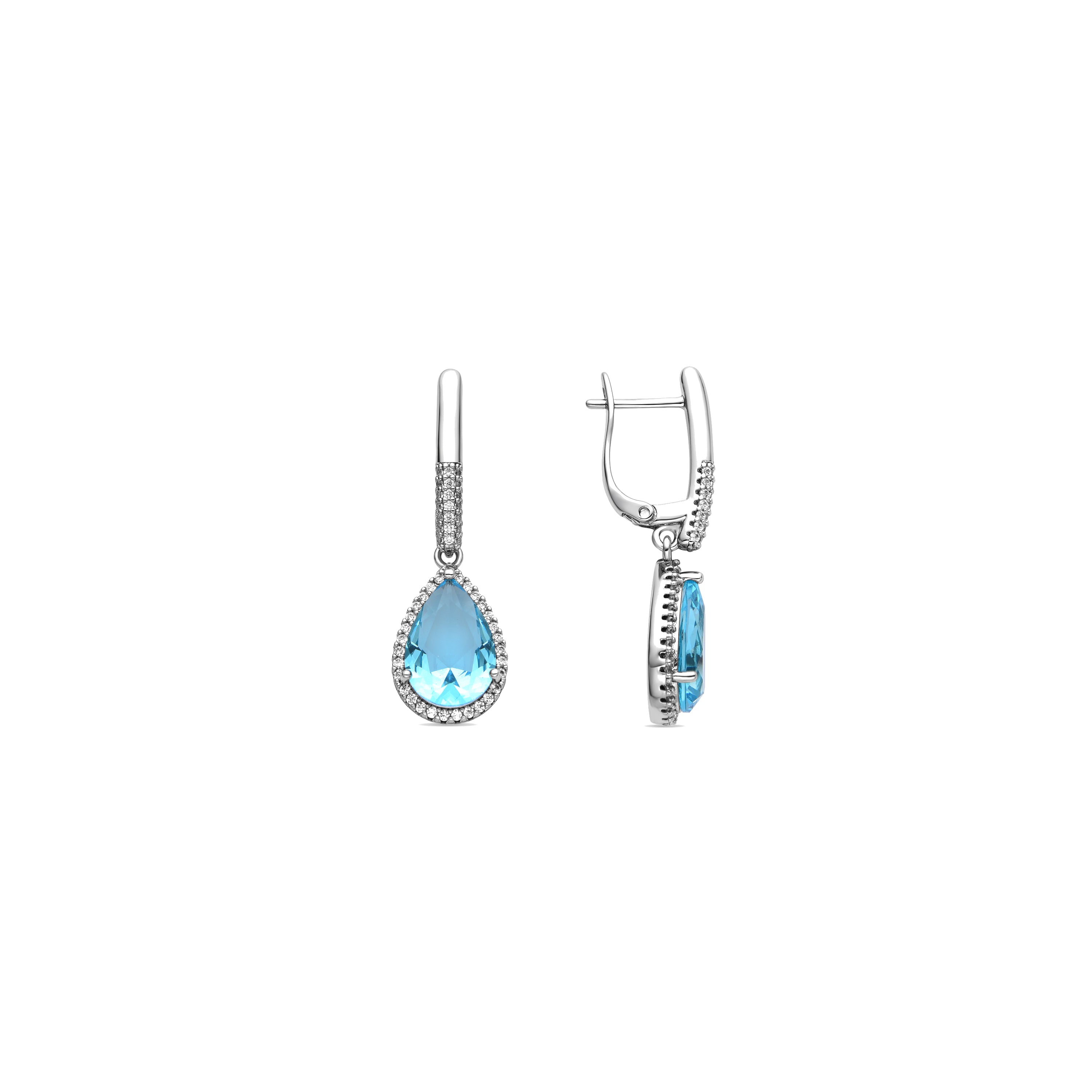 Earrings with Aquamarine Zirconia, silver finish - Dota
