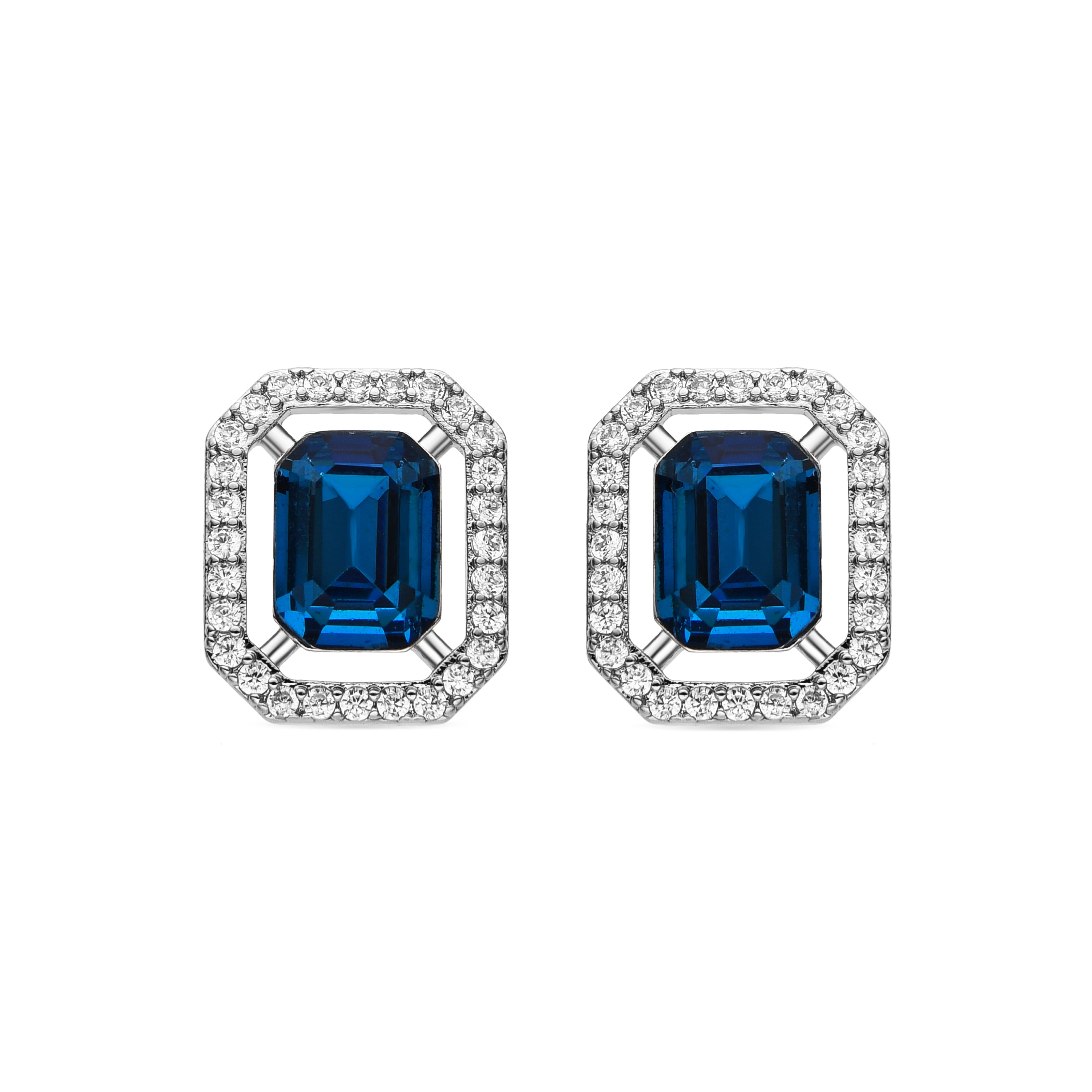 Earrings with Blue Topaz Zirconia, silver finish - Surin