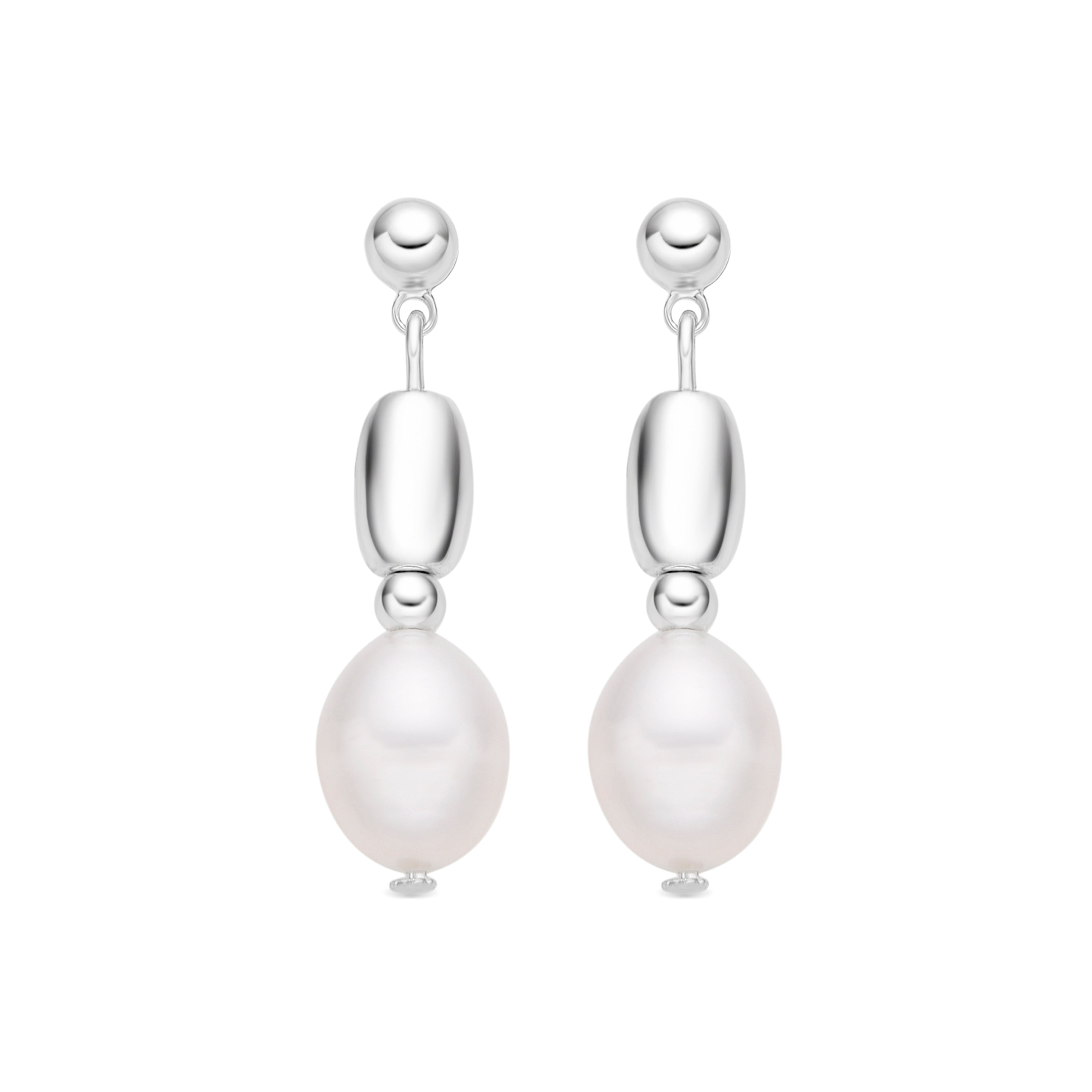 Boucles d'oreilles avec Perle Blanche finition argent - Amlas