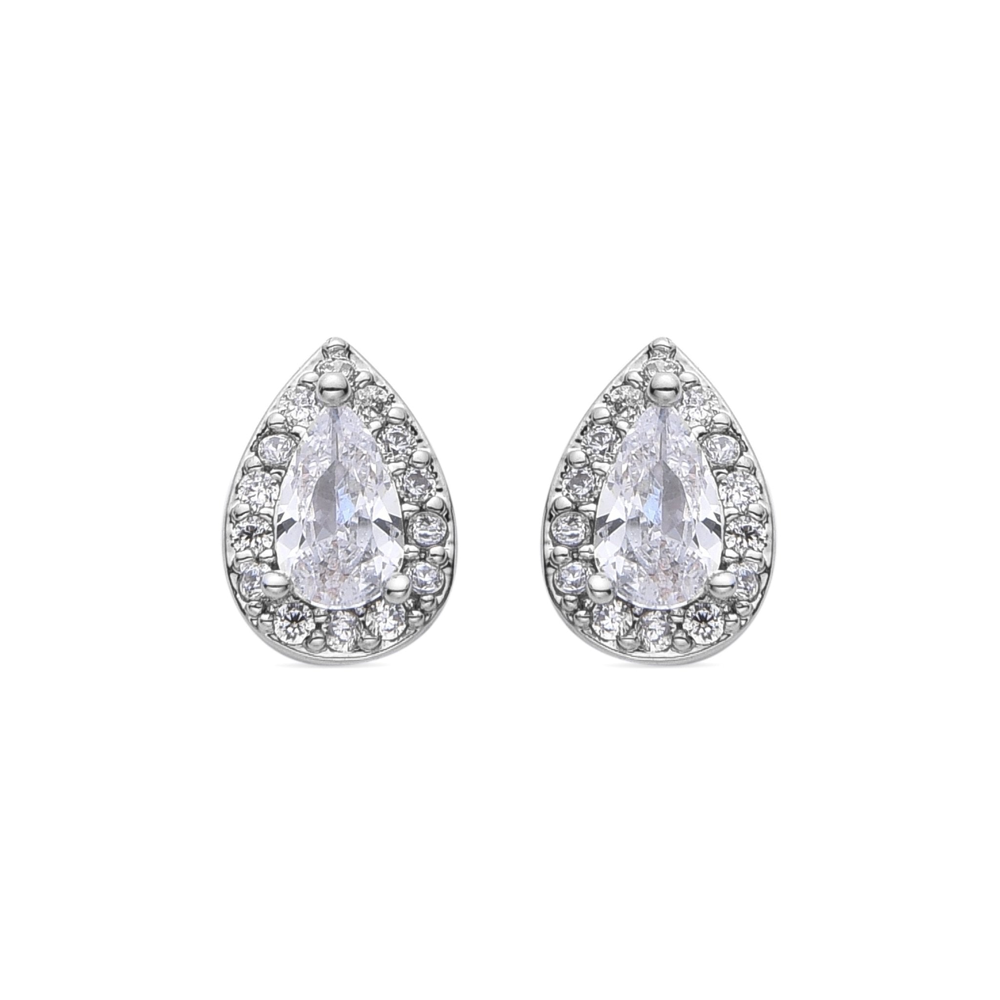 Earrings finished in rhodium plating