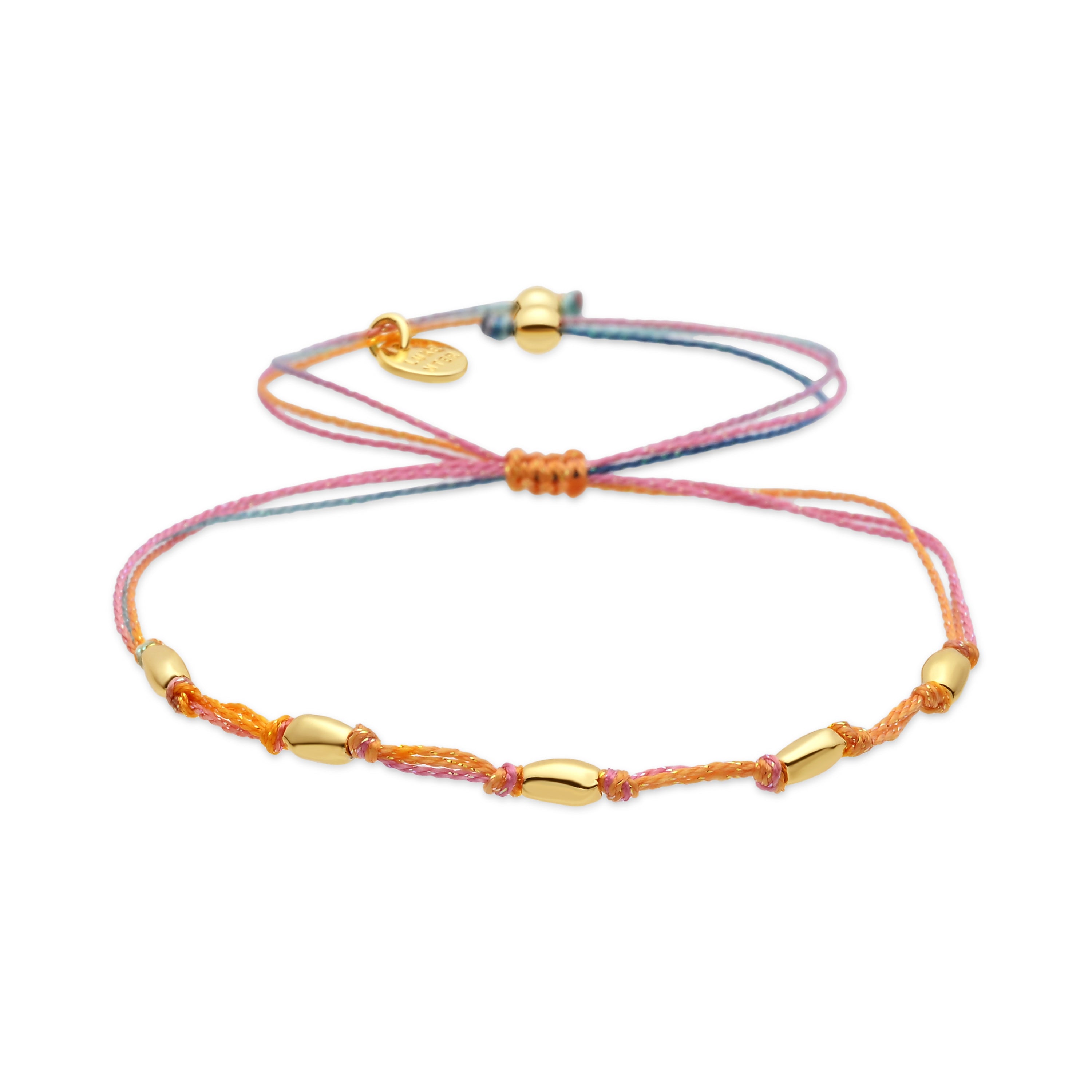 Tobillera de Aleación de Metal y Algodon Multicolor acabado en oro amarillo de 18k - Buawe