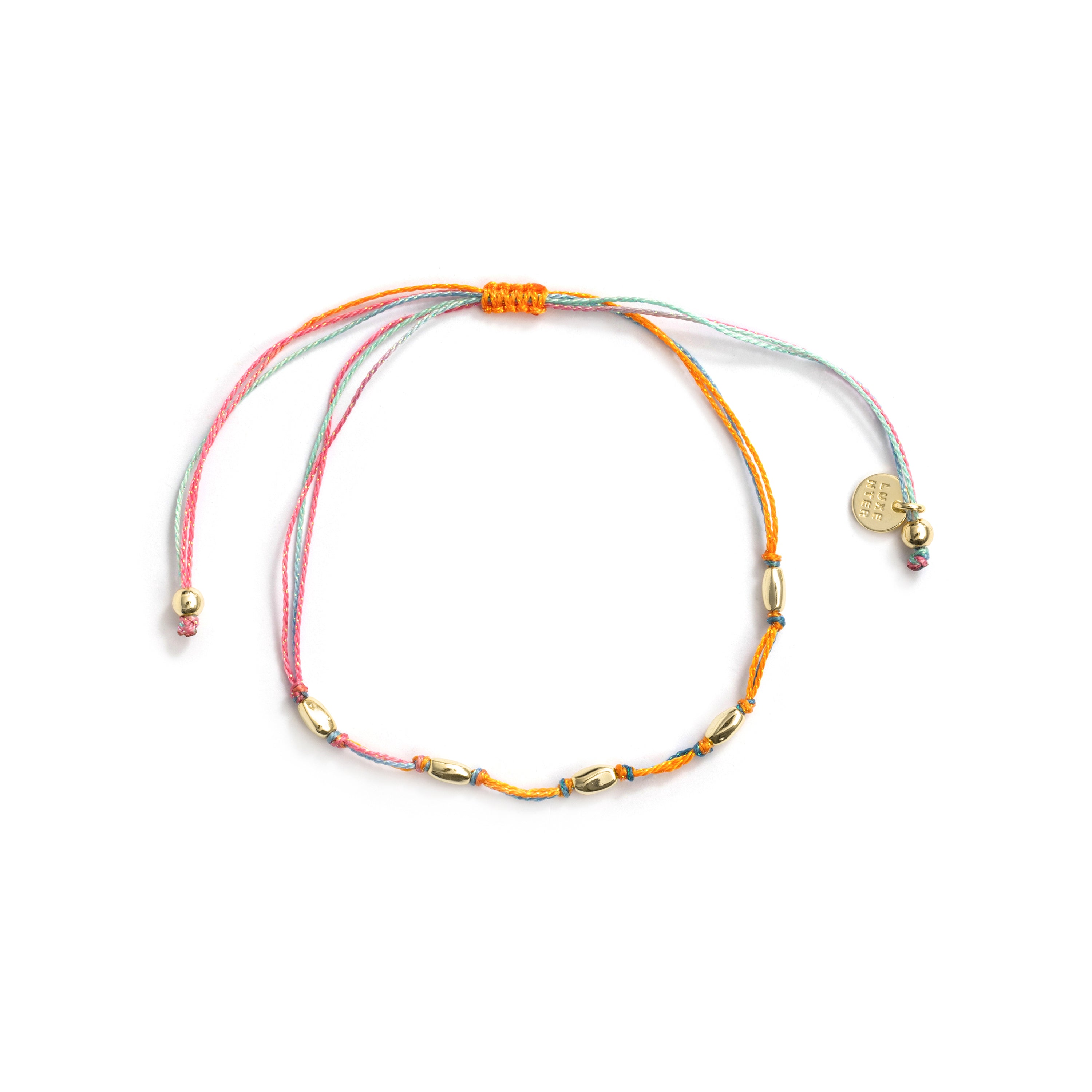 Tobillera de Aleación de Metal y Algodon Multicolor acabado en oro amarillo de 18k - Buawe