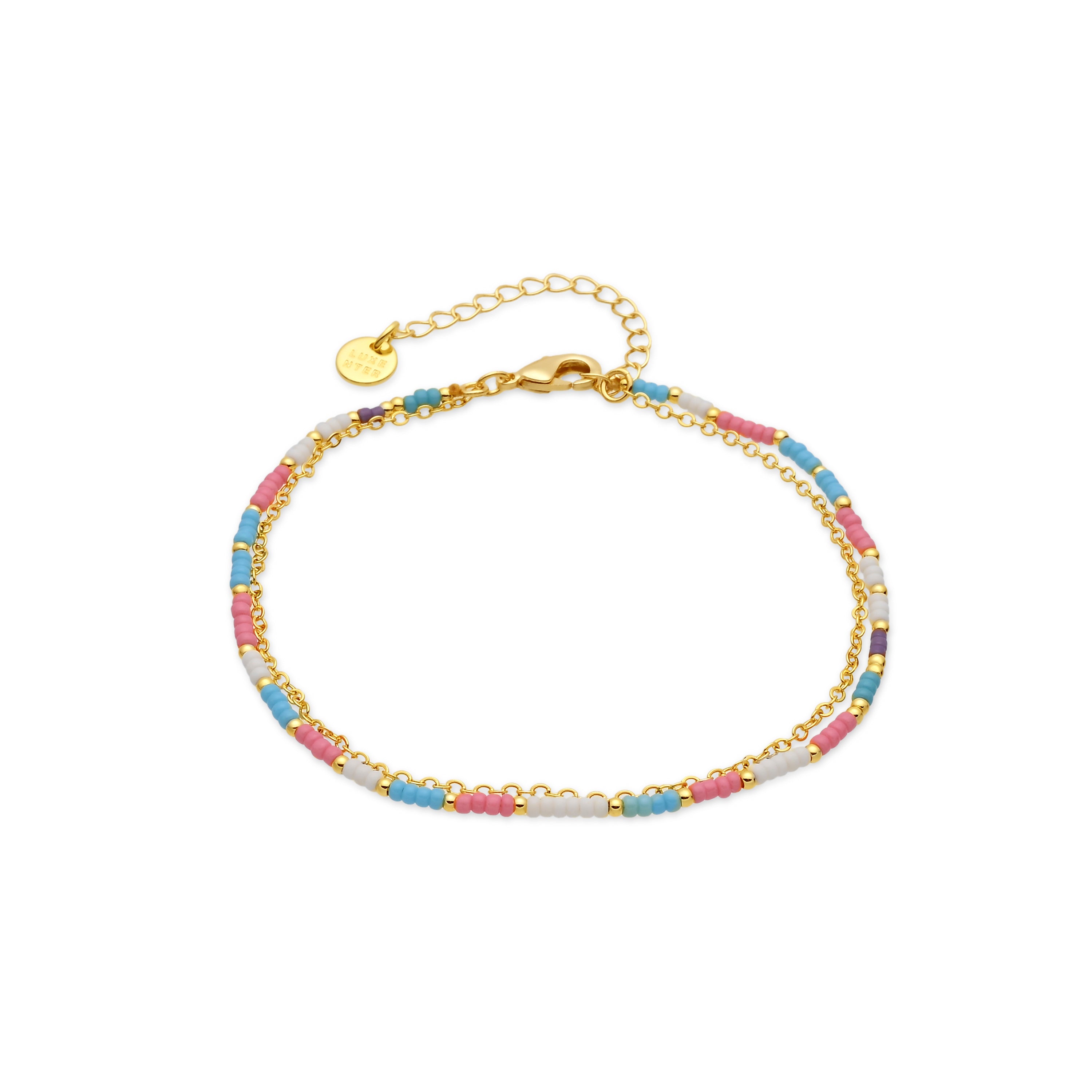 Tobillera de Aleación de Metal y Cristal Rosa acabado en oro amarillo de 18k - Zasau