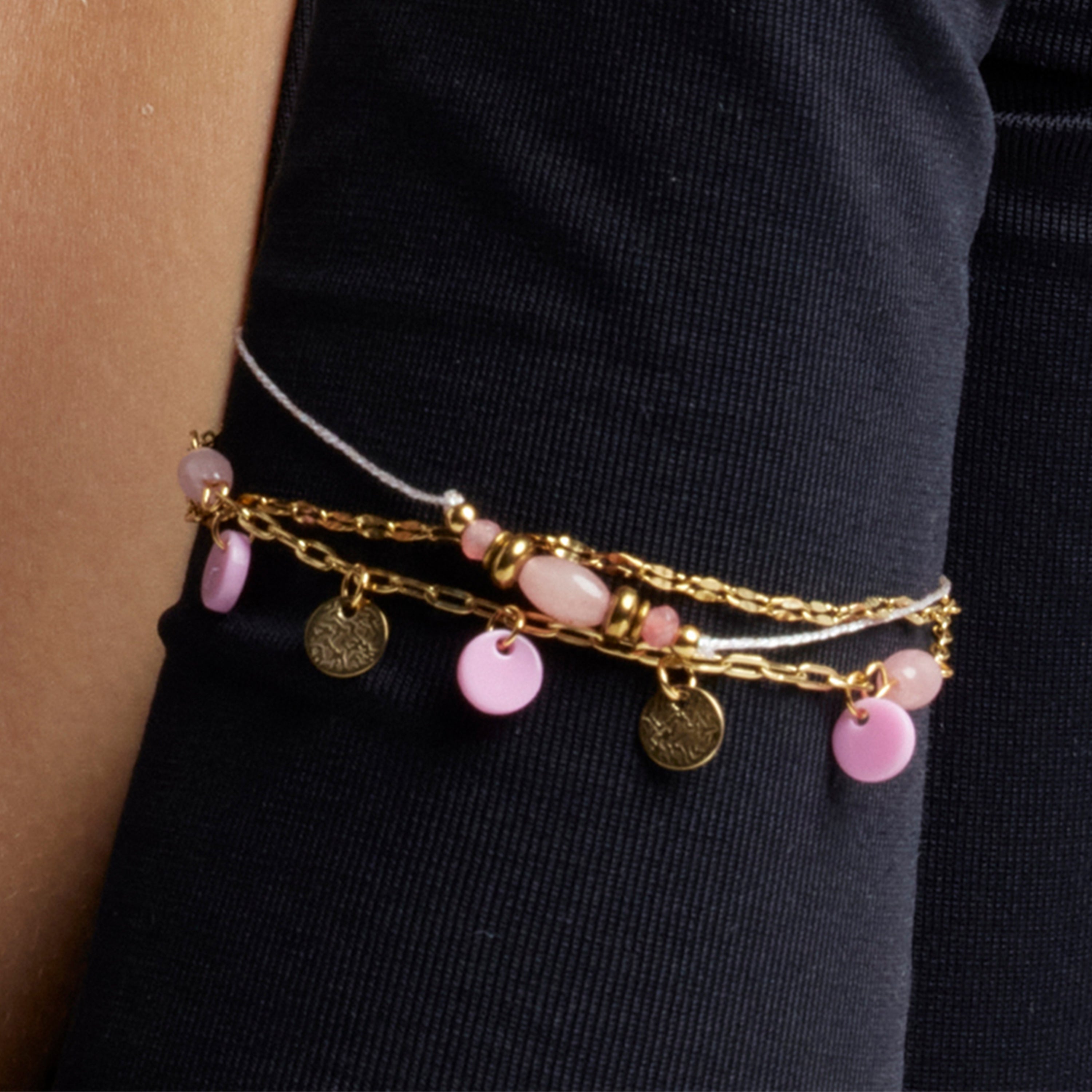 Rose Quartz Bracelet, 18k Gold Finish - Omlia