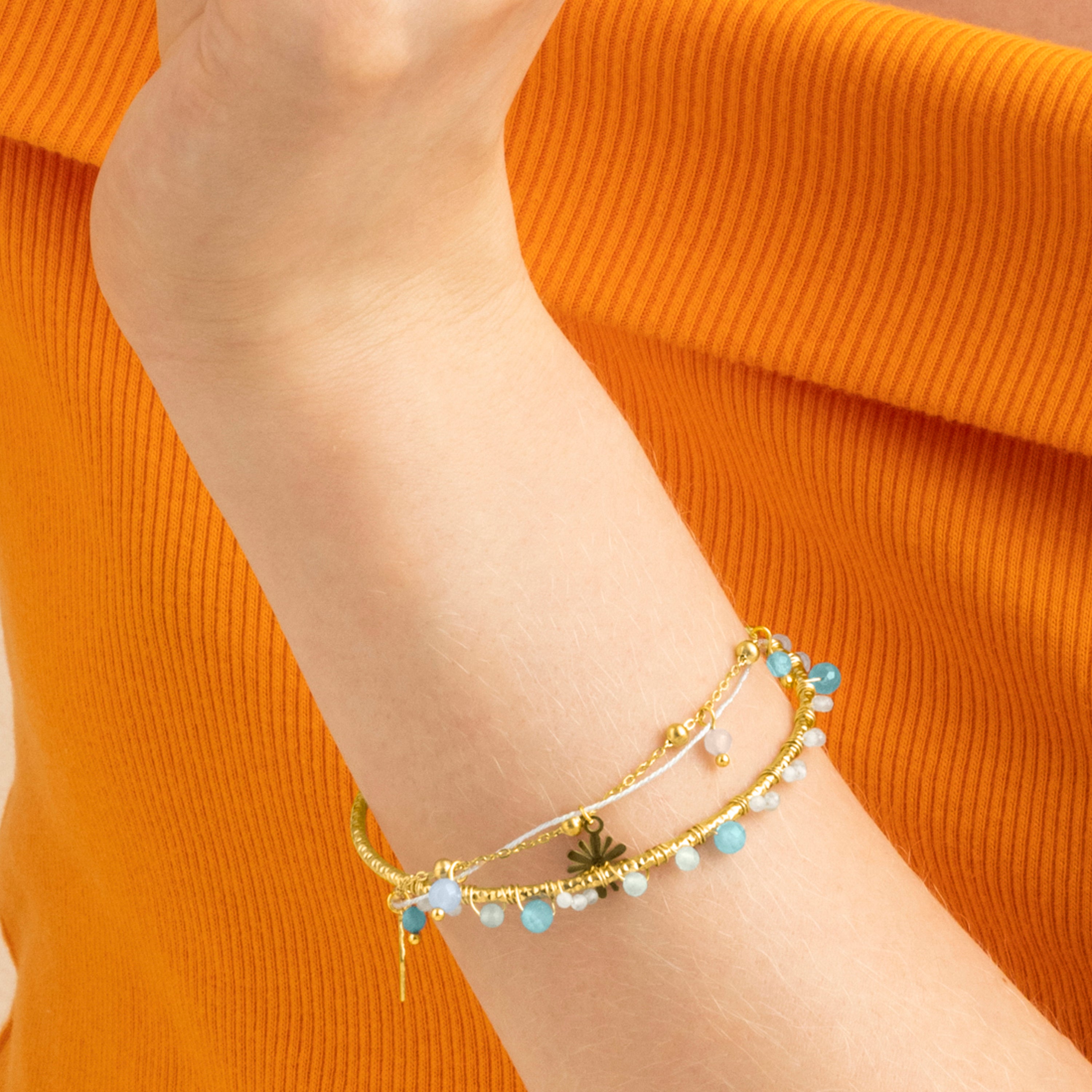 Bracelet with Dark Blue Crystal, 18k gold finish - Thase