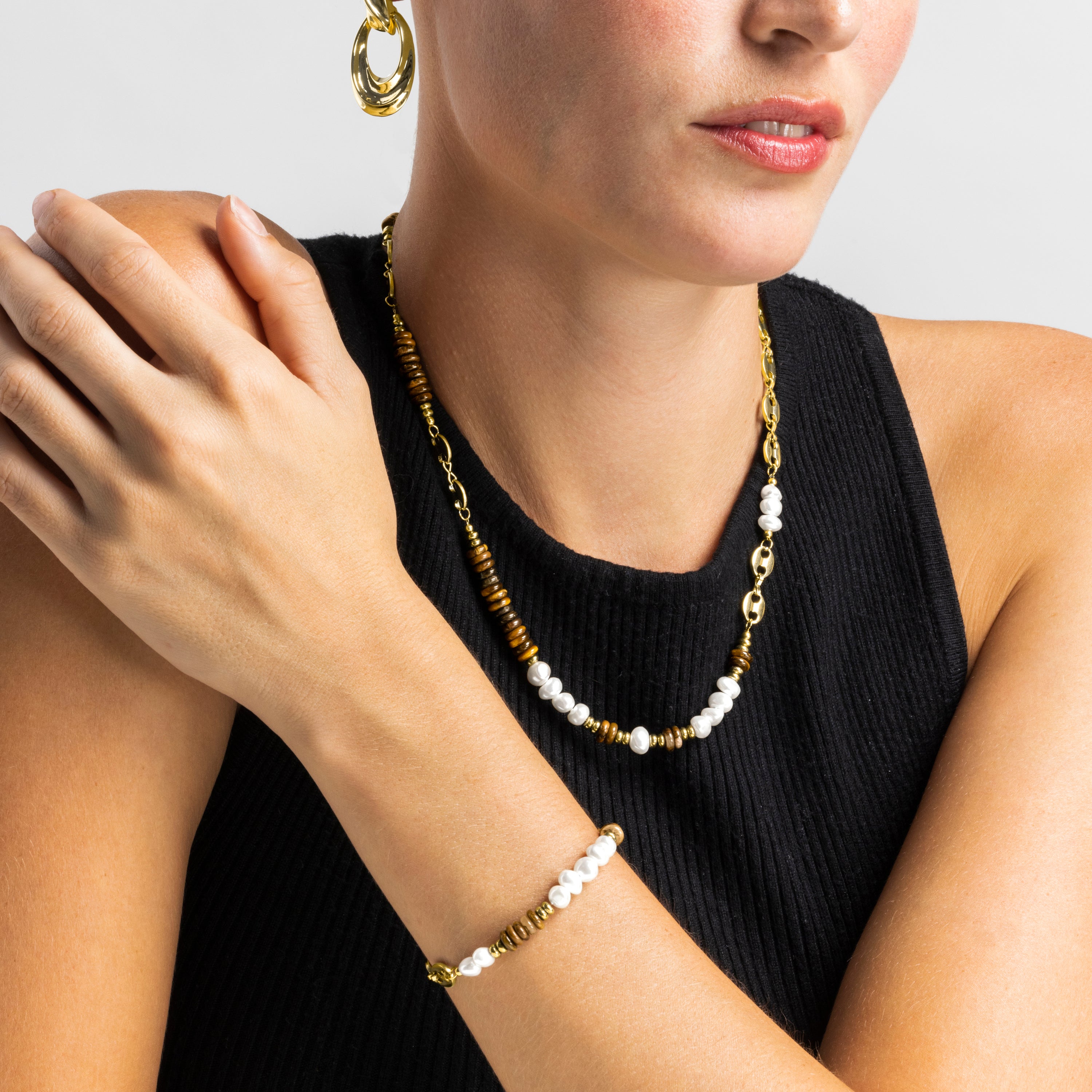 Bracelet avec Oeil de Tigre finition or 18k - Kimbalbo