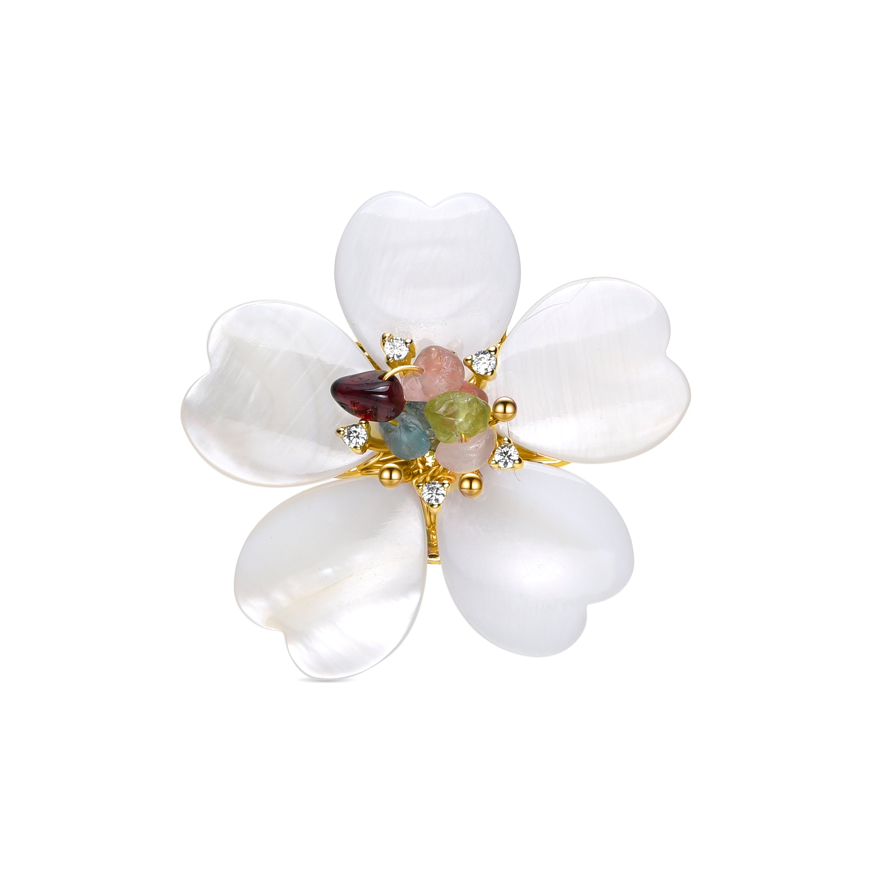Broche con Madreperla Blanca acabados en oro amarillo de 18K - Flor