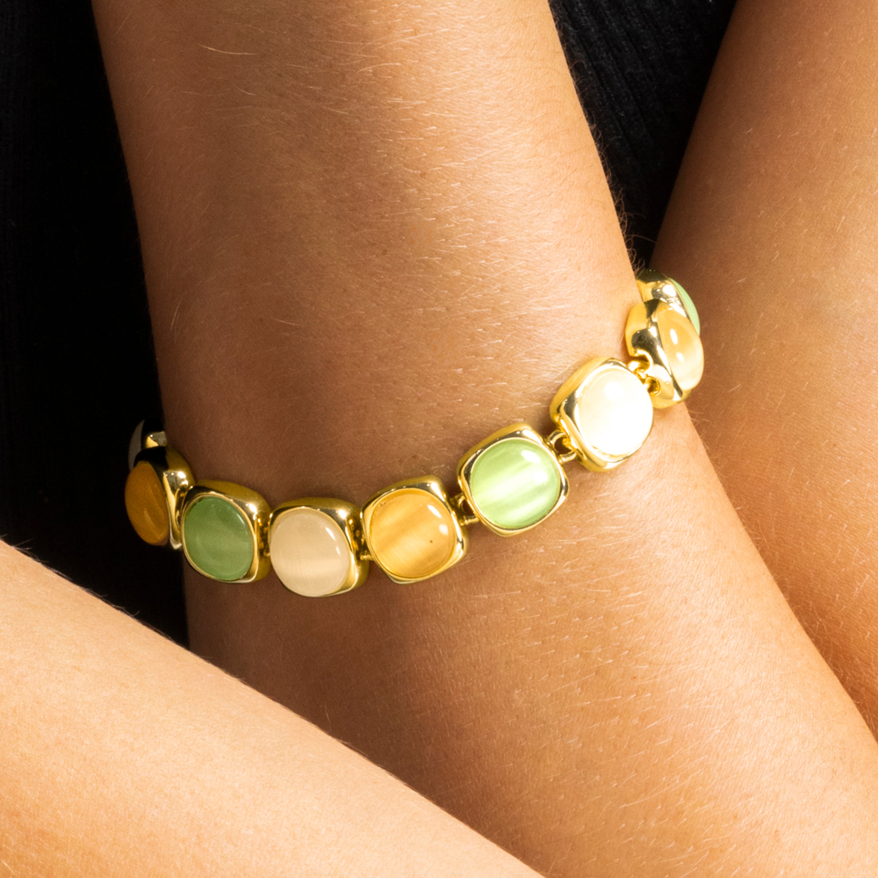 Bracelet avec Œil de Chat Multicolore finition or 18k - Shureo