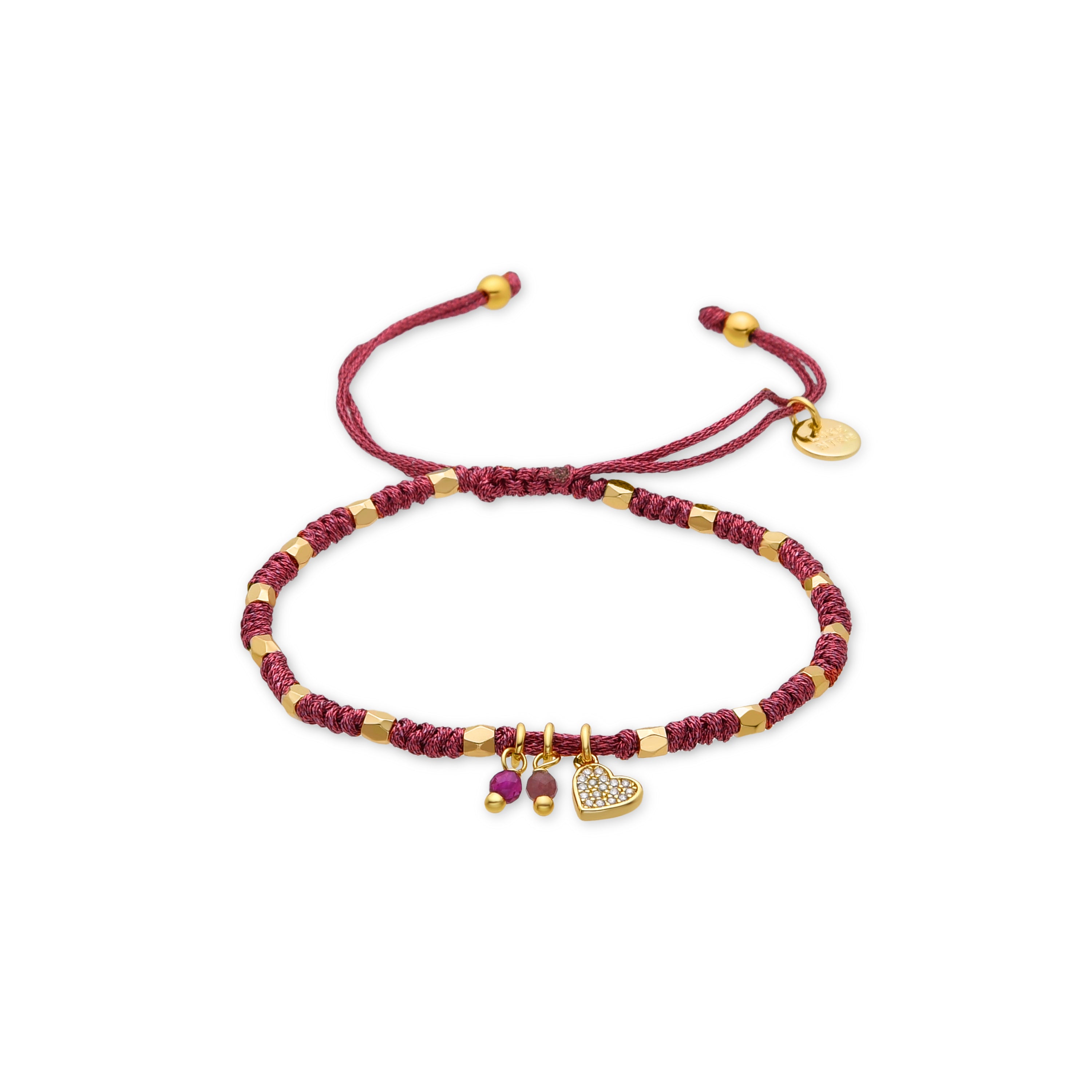 Pulsera de Aleación de Metal y Cristal Rosa acabado en oro amarillo de 18k - Corazón