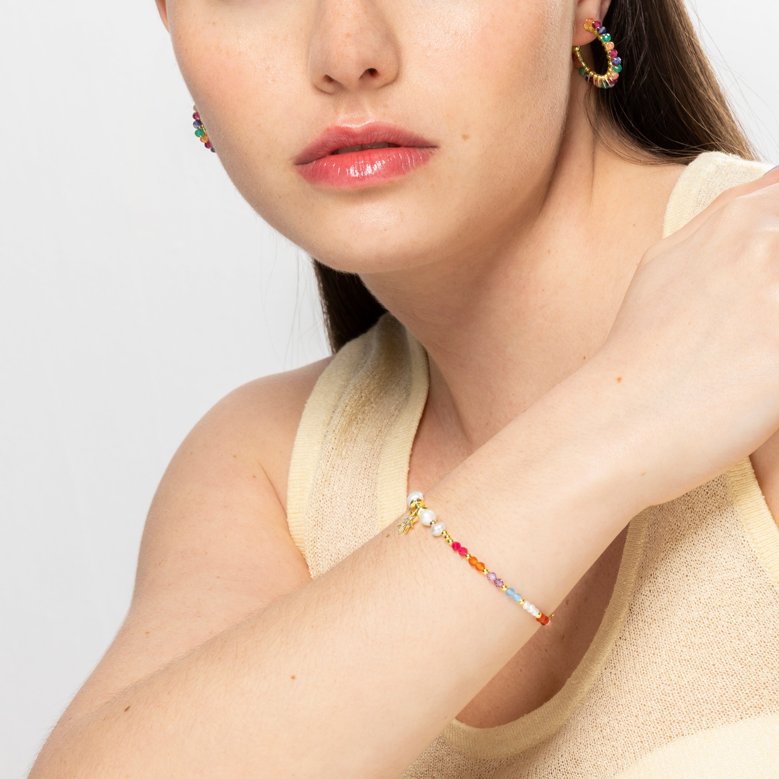 Pulsera de Aleación de Metal y Cristal Multicolor acabado en oro amarillo de 18k - Shasha